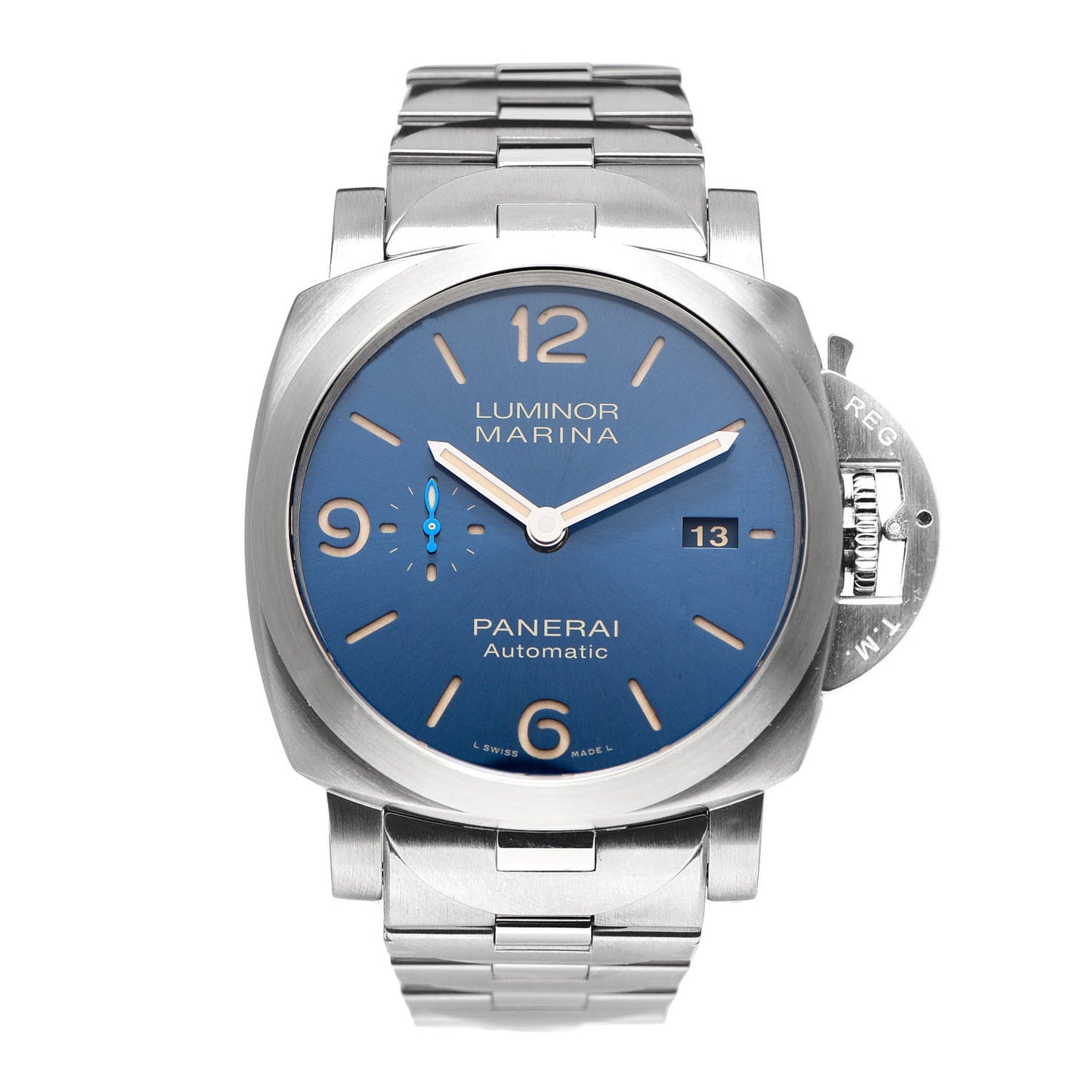 Stainless Steel 44mm Luminor Marina 3 Day Automatic Watch Blue PAM01058
