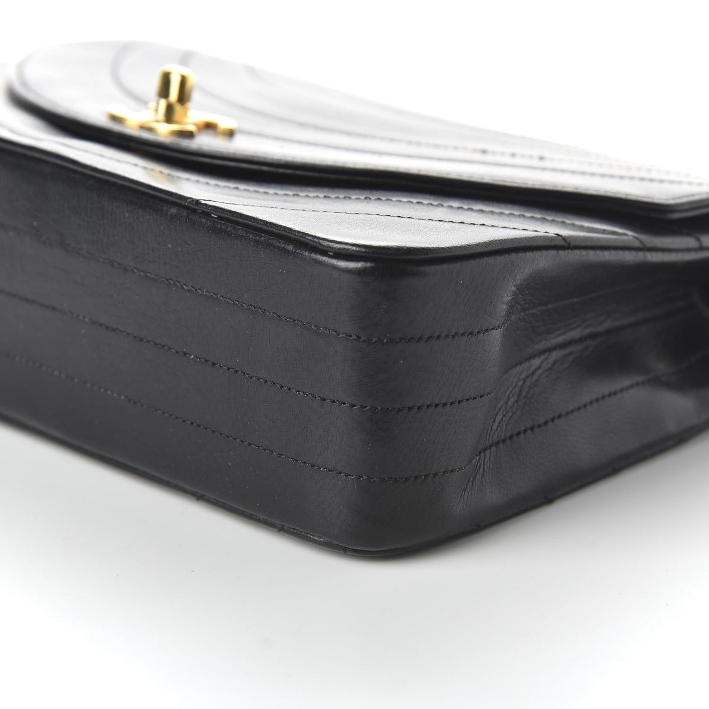 Lambskin Ribbon Quilted Small Single Flap Black