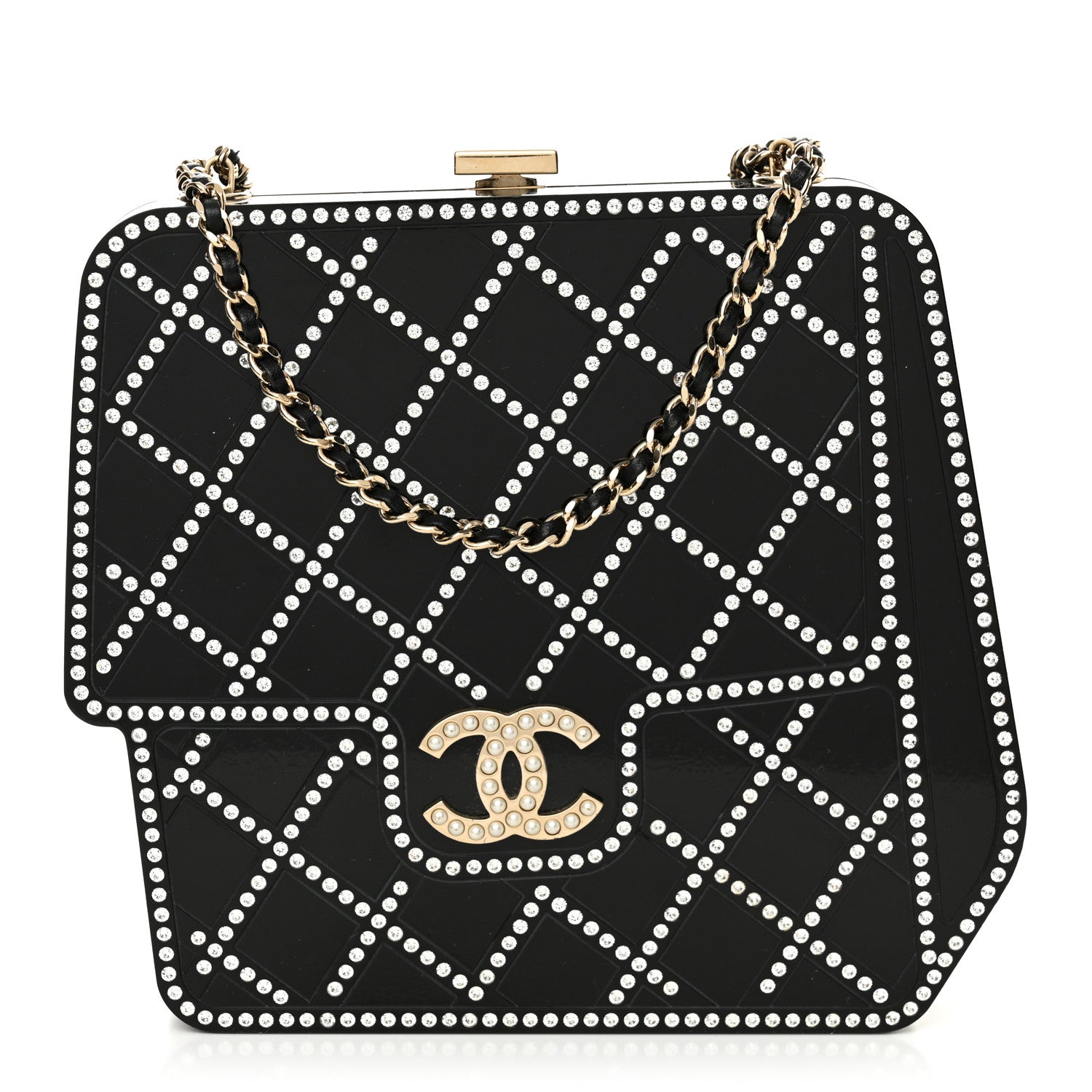 Chanel Plexiglass Crystal Quilted Minaudiere Clutch Black White 1 of 18
