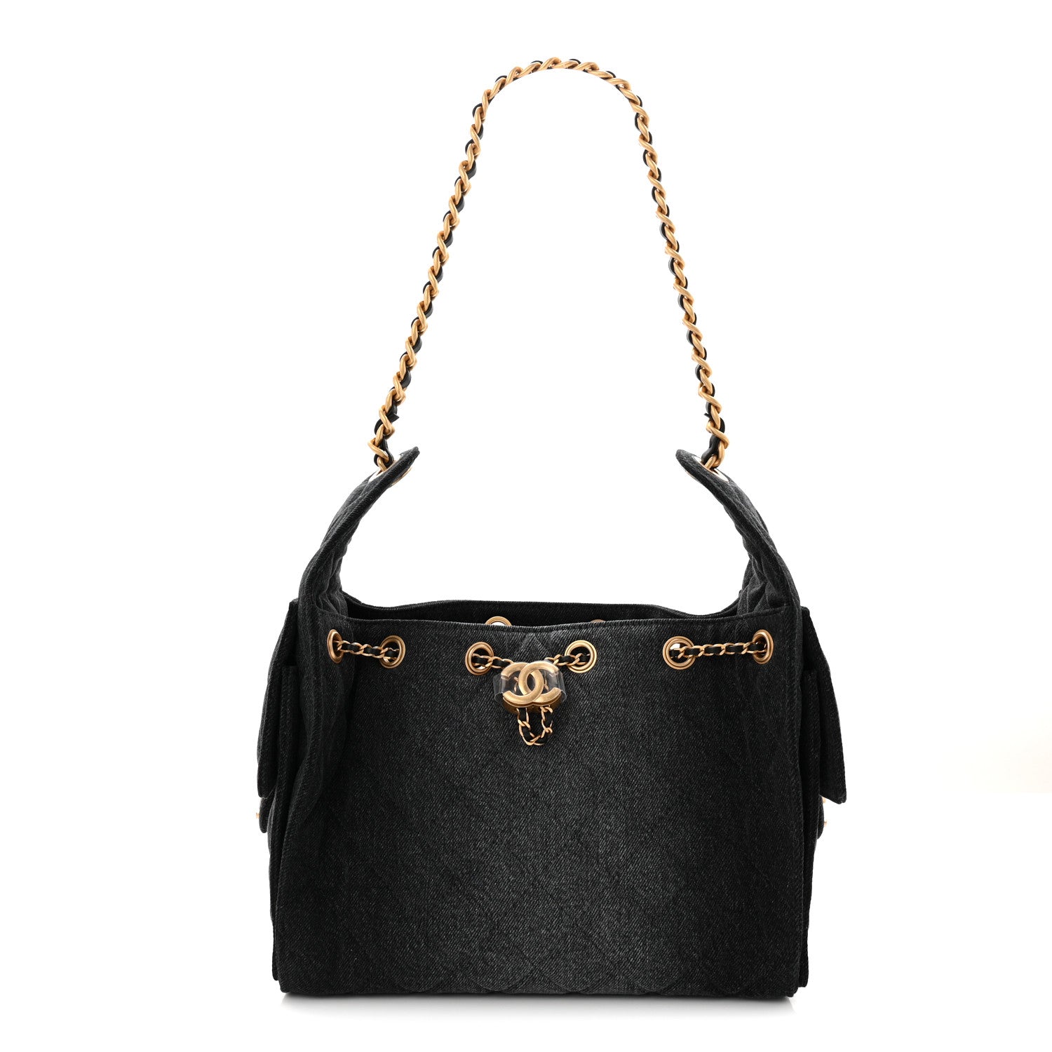 Chanel Washed Denim Quilted Small Chanel 25 Handbag Black 1821338