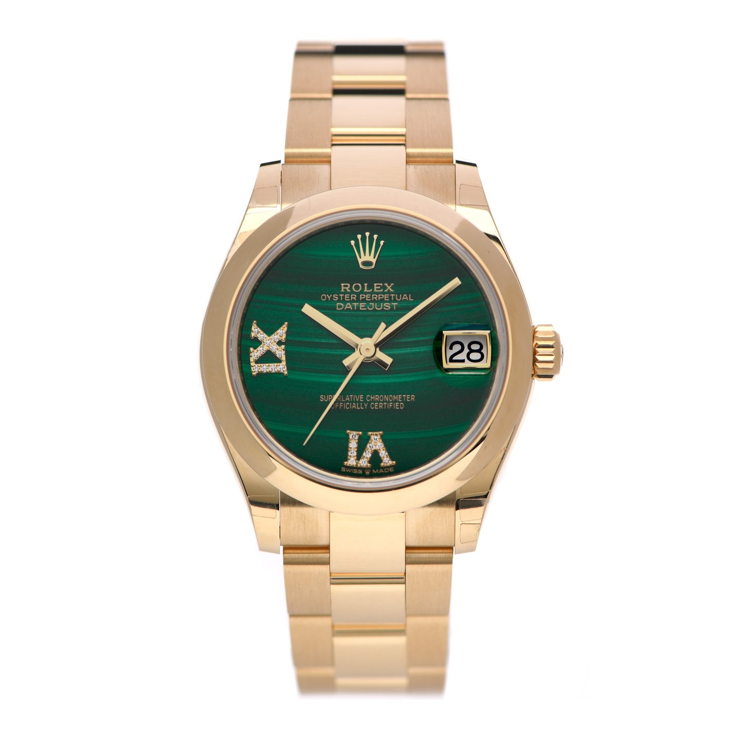 18K Yellow Gold Diamond Malachite 31mm Oyster Perpetual Datejust Watch 278248