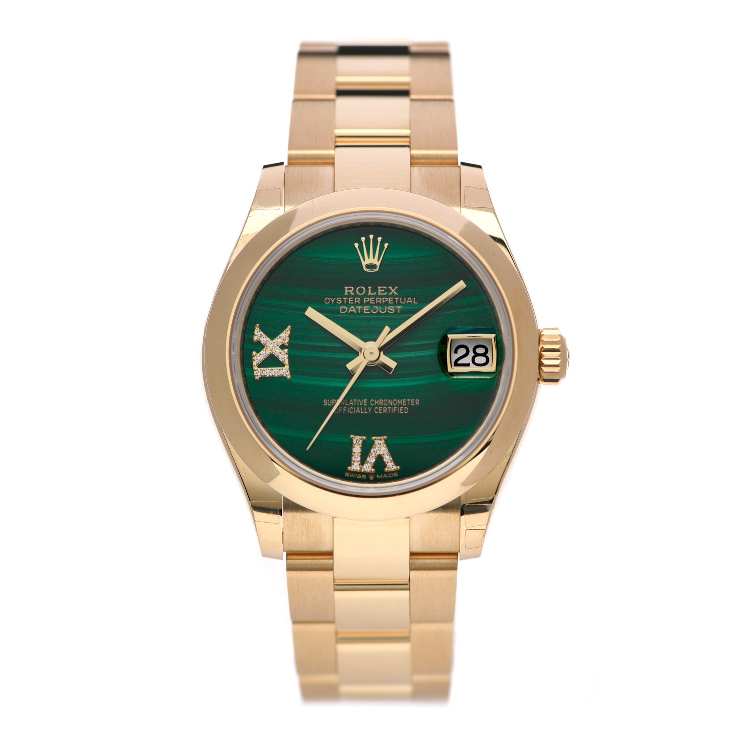 Rolex 18K Yellow Gold Diamond Malachite 31mm Oyster Perpetual Datejust Watch 278248 1 of 6