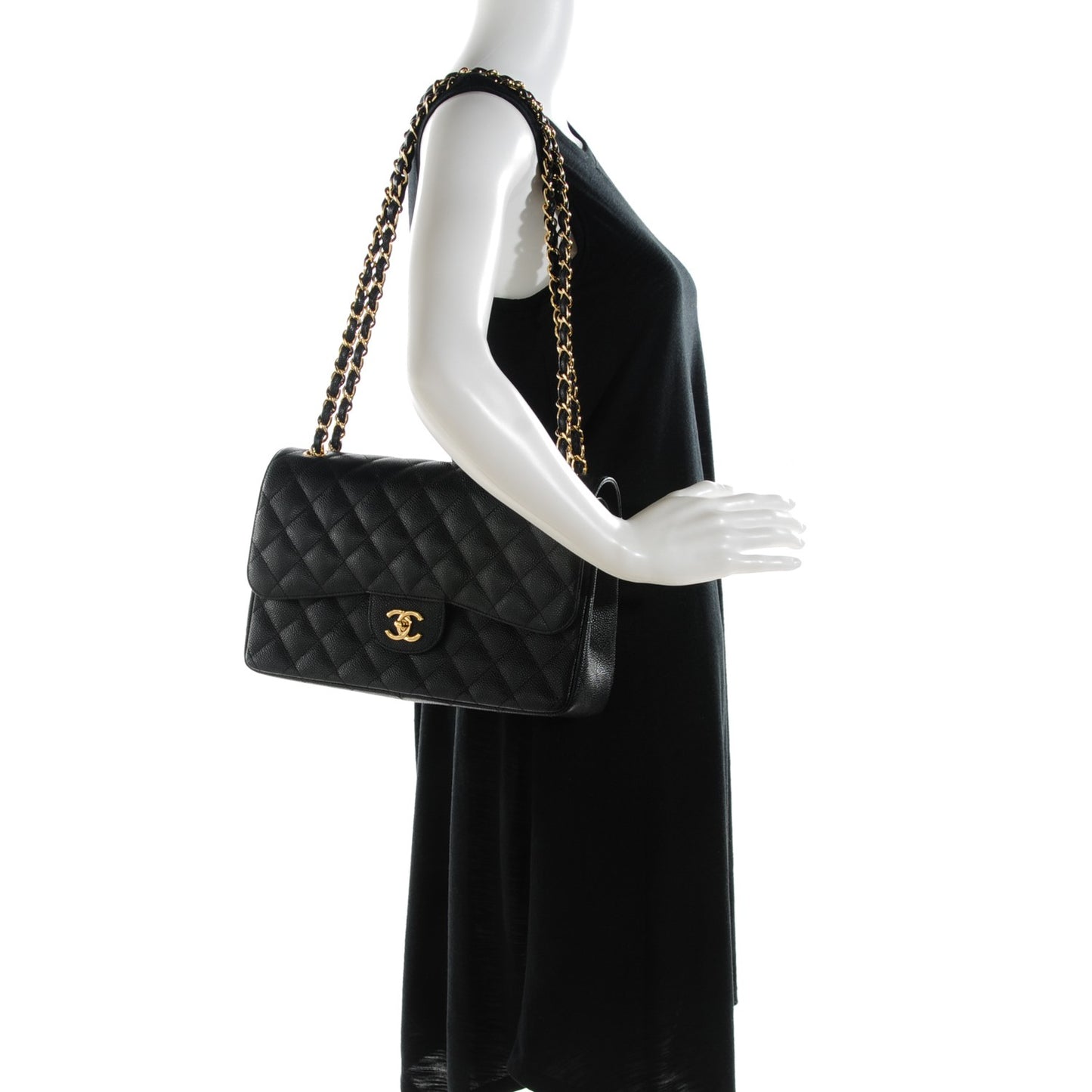 Caviar Quilted Jumbo Double Flap Black