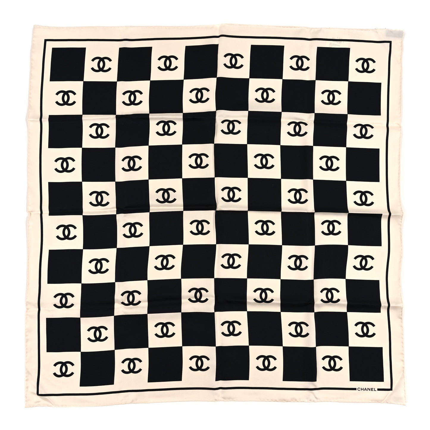 Silk CC Checkered Square Scarf Black Ecru