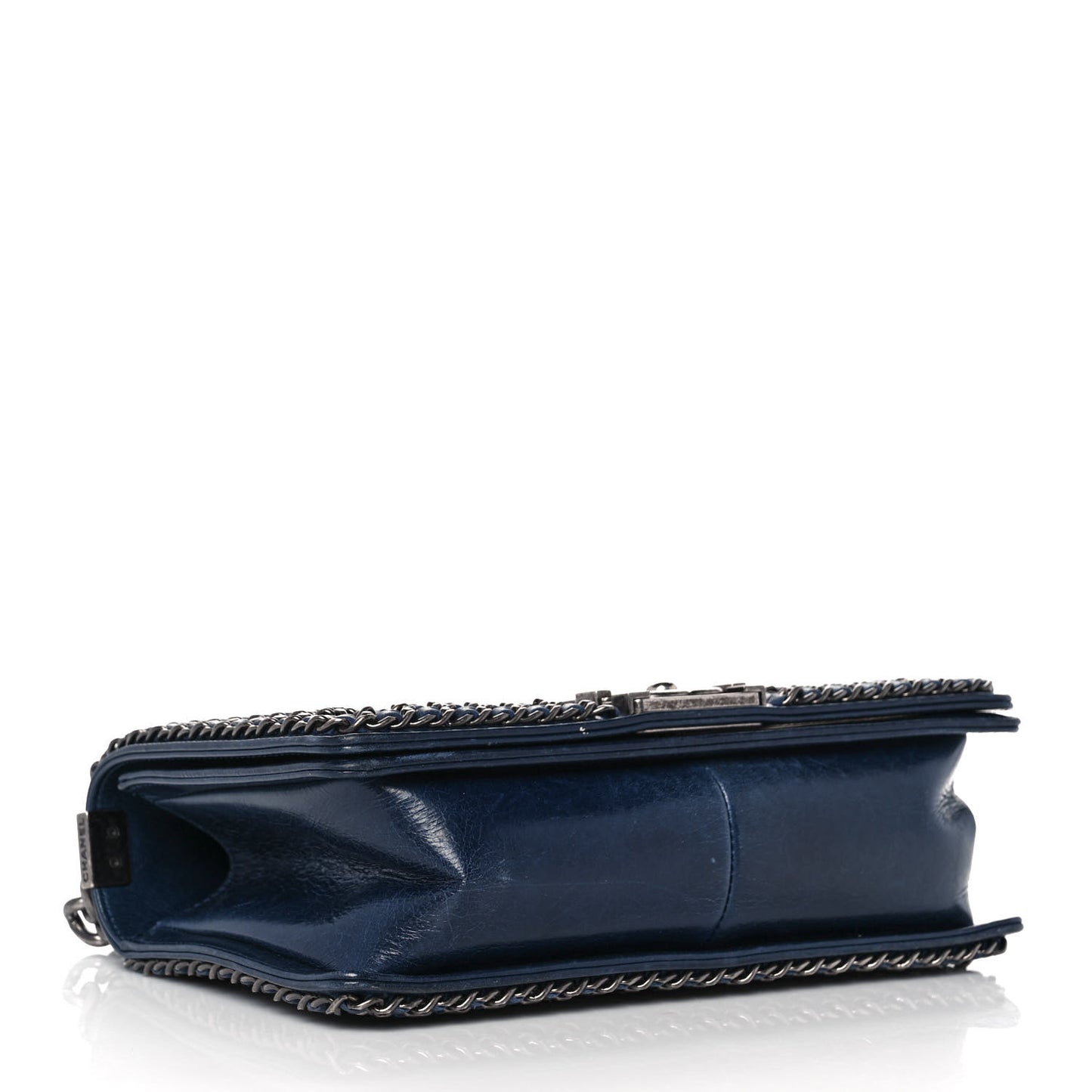 Glazed Calfskin Quilted Medium Boy Chained Flap Blue