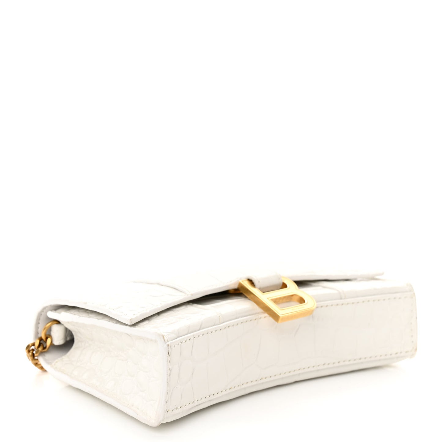 Shiny Calfskin Crocodile Embossed Hourglass Chain Bag White