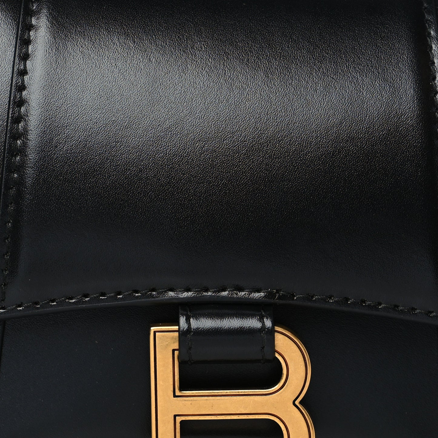 Shiny Box Calfskin Hourglass Top Handle Bag XS Black