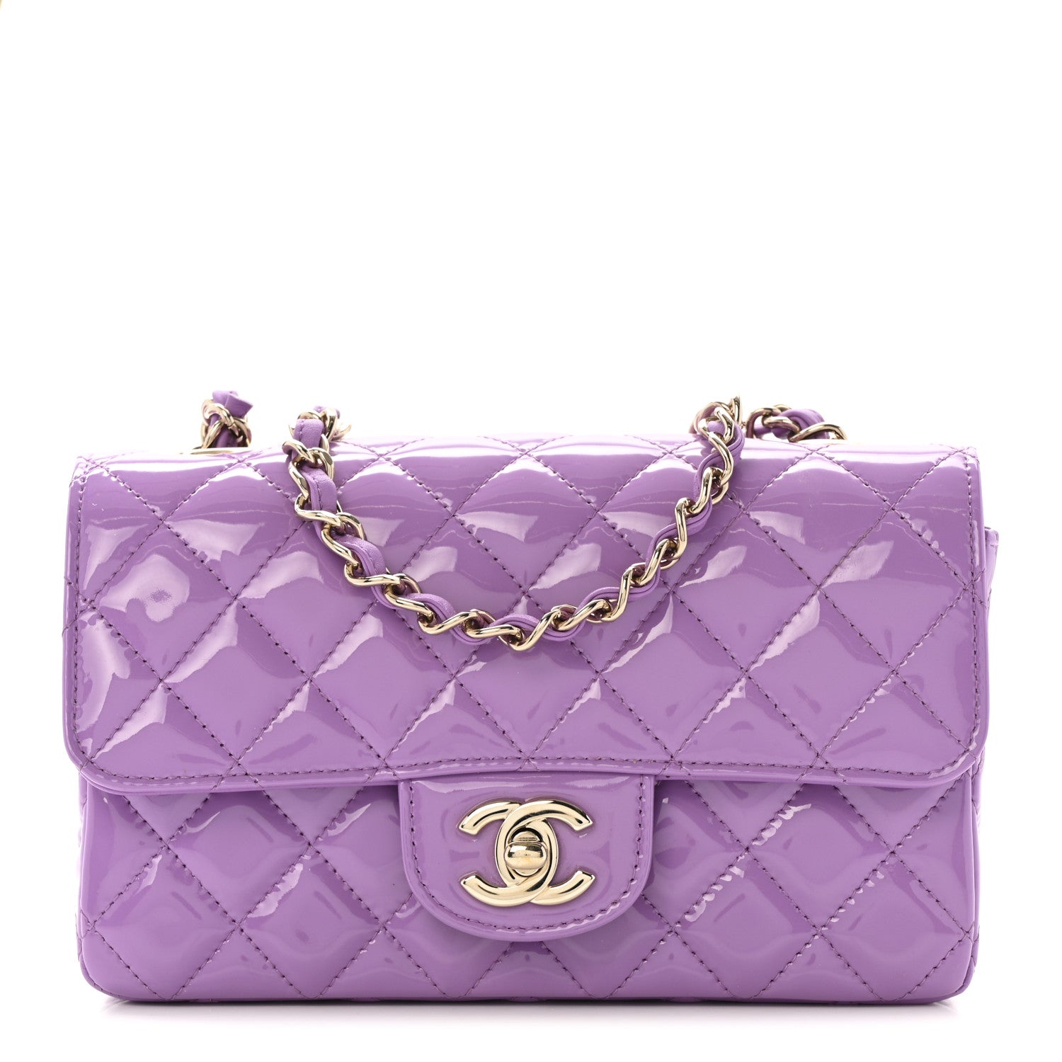 CHANEL カシミヤ手袋 パープル Chanel Patent Quilted Mini Rectangular Flap Purple 1771937