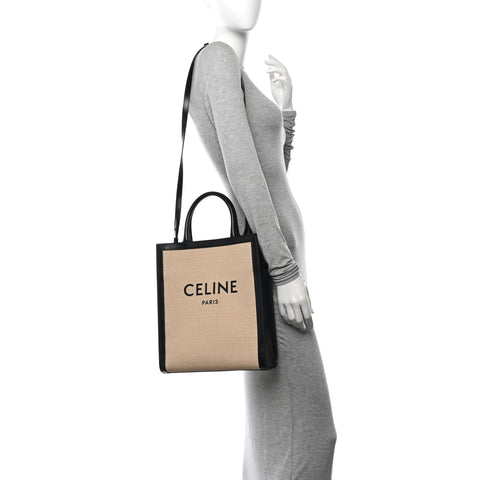 Canvas Calfskin Small Vertical Cabas Vanilla Black