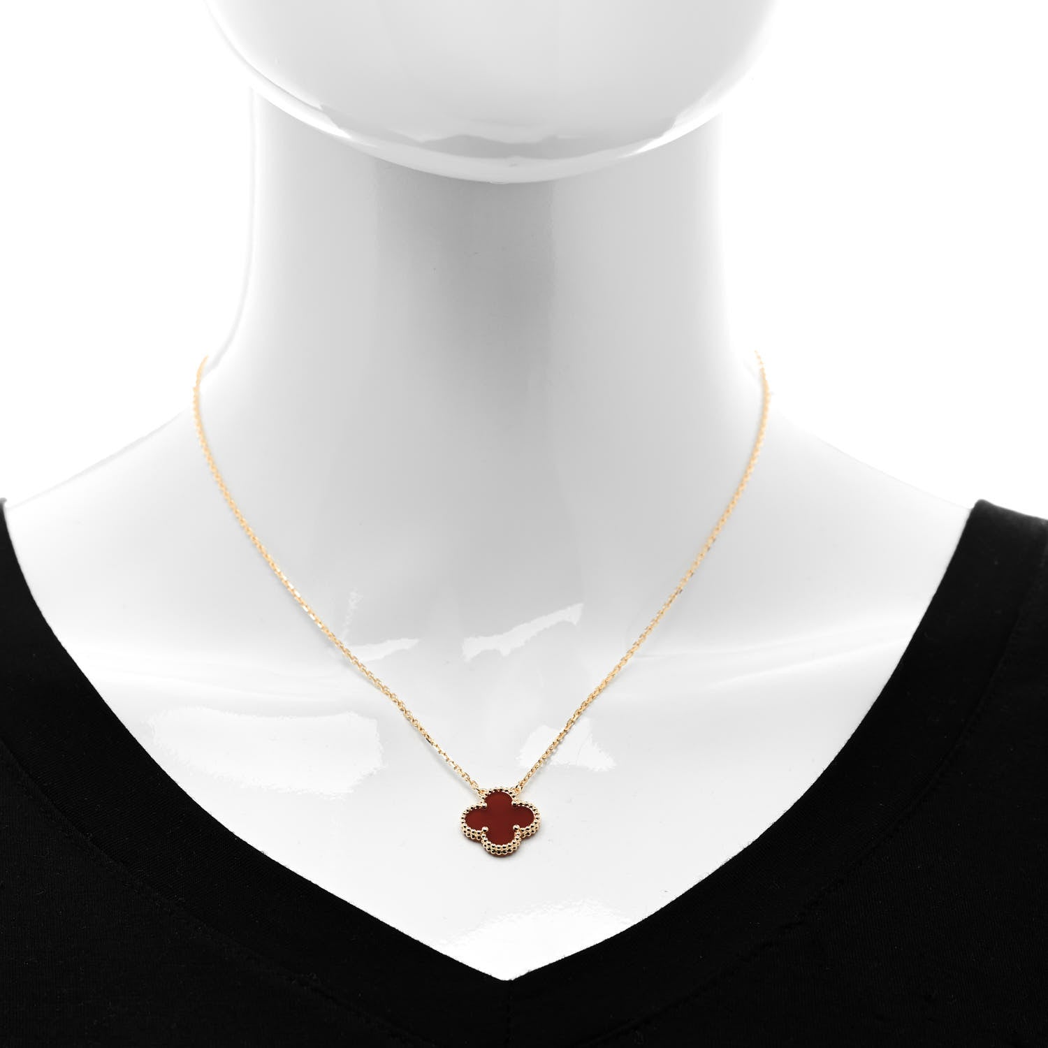 Van Cleef & Arpels 18K Yellow Gold Carnelian Vintage Alhambra Pendant Necklace 2 of 6