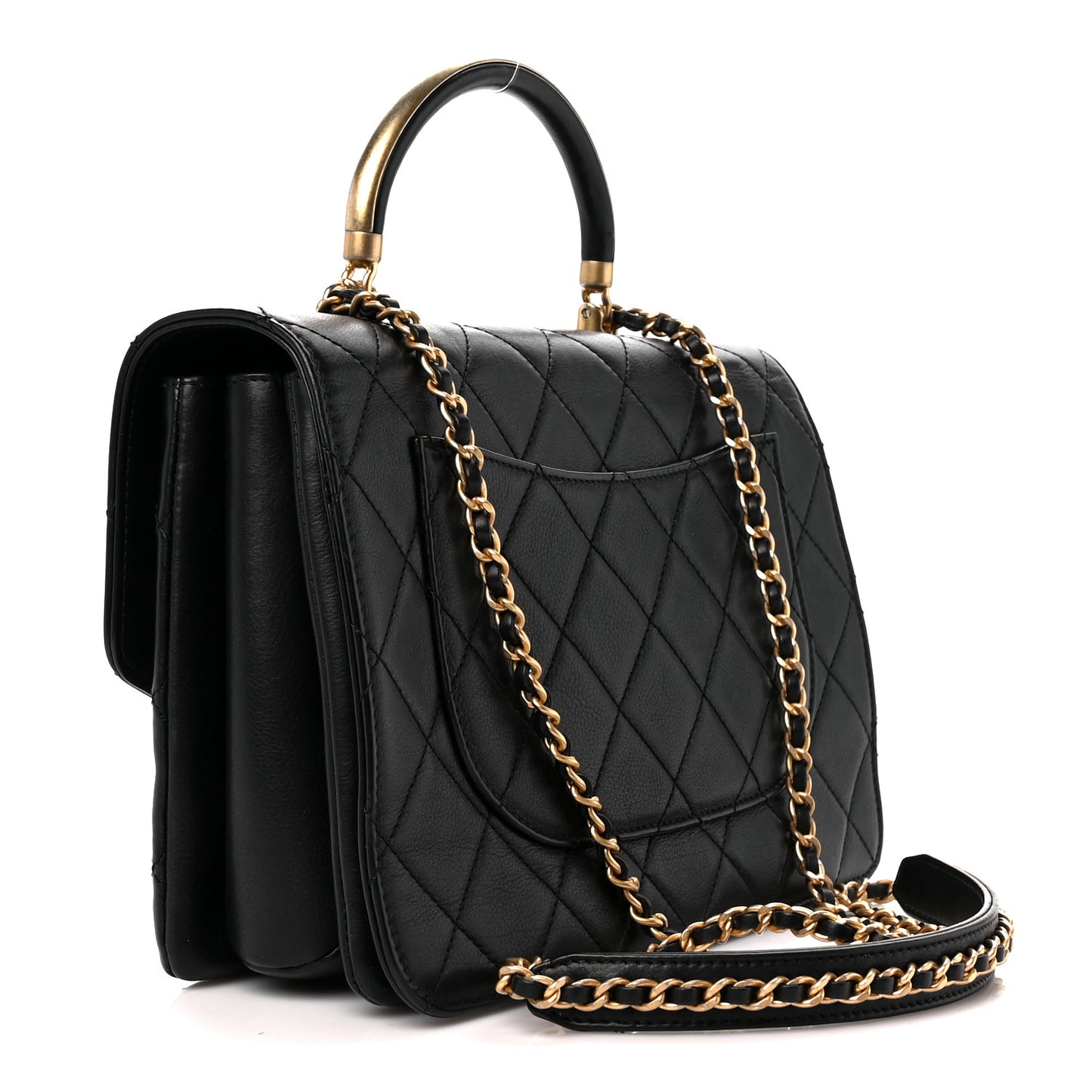 Calfskin Quilted Small Gold Top Handle Flap Black
