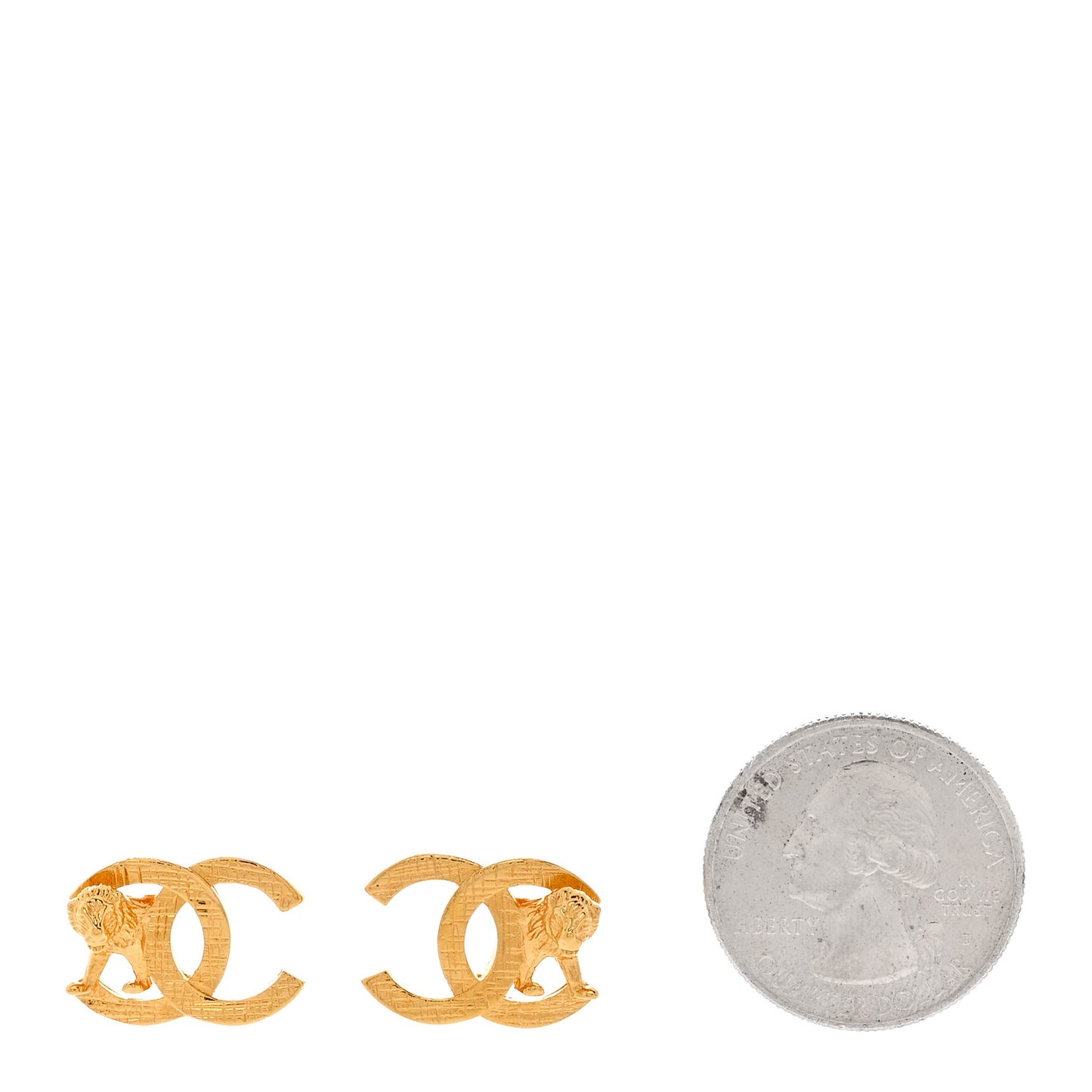 Metal Textured Lion CC Earrings Gold