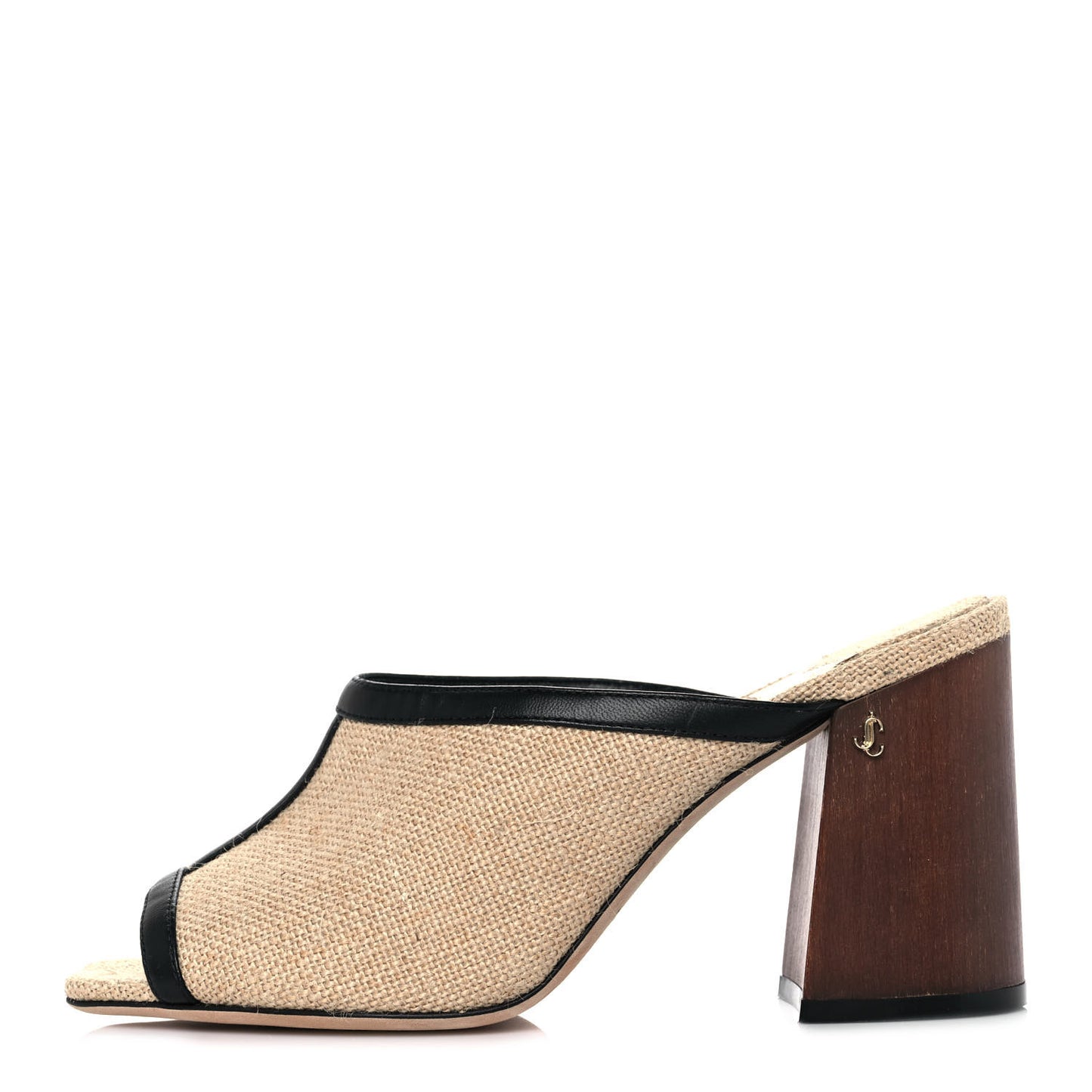 Canvas Calfskin Mules 39.5 Beige Black