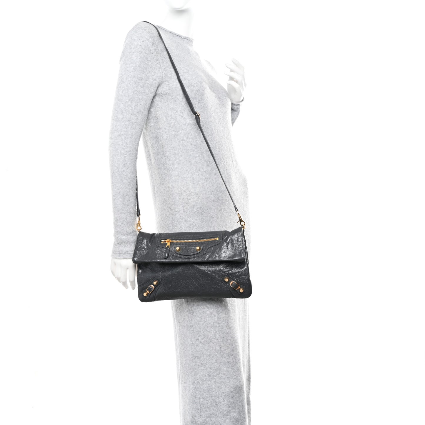 Agneau Giant 12 Gold Hardware Envelope Strap Clutch Gris Fossile