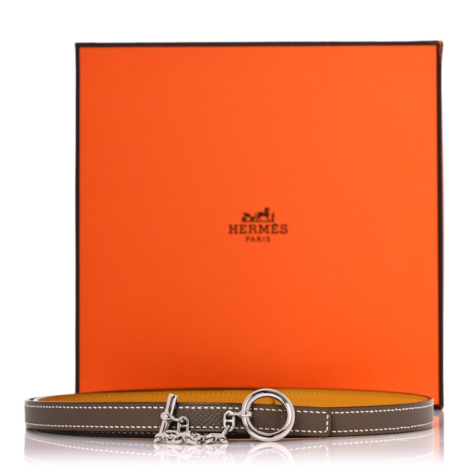 Hermes Epsom Swift Carrousel 13mm Belt 80 Etoupe Jaune Ambre 7 of 7