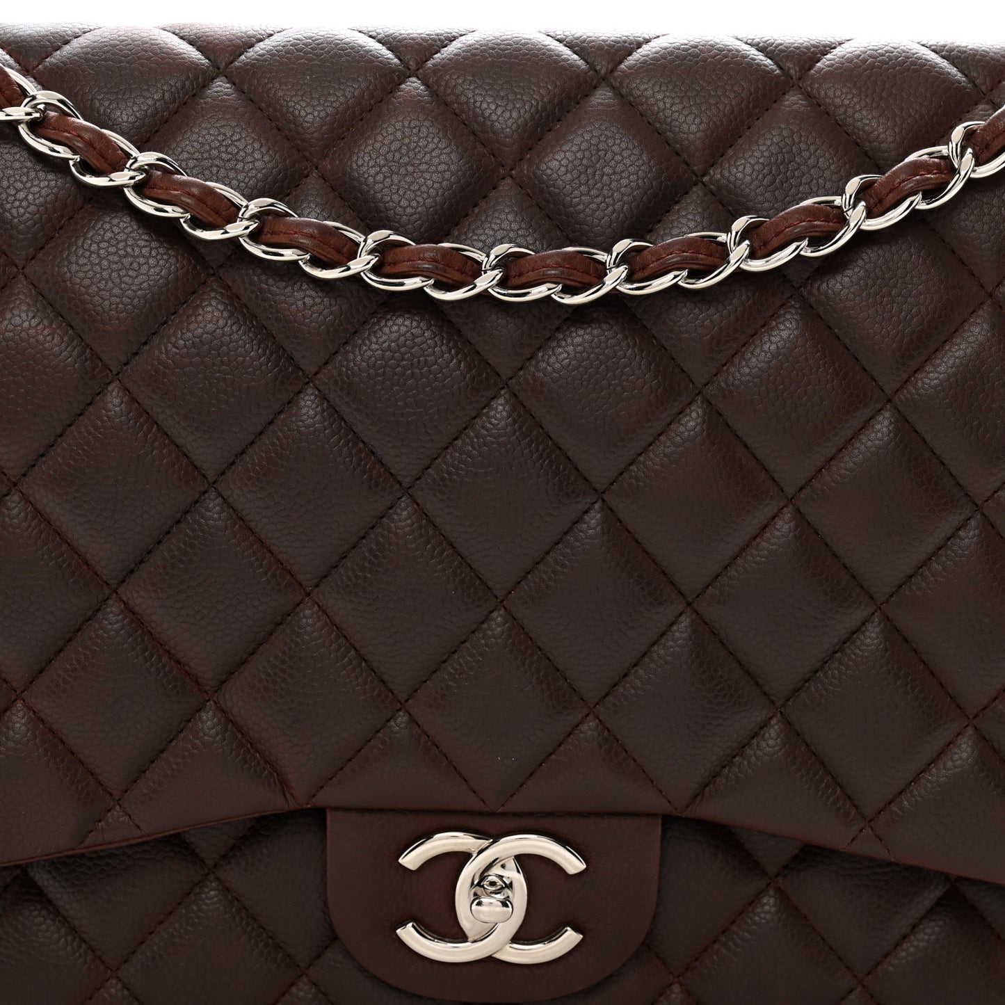 Caviar Quilted Maxi Double Flap Brown