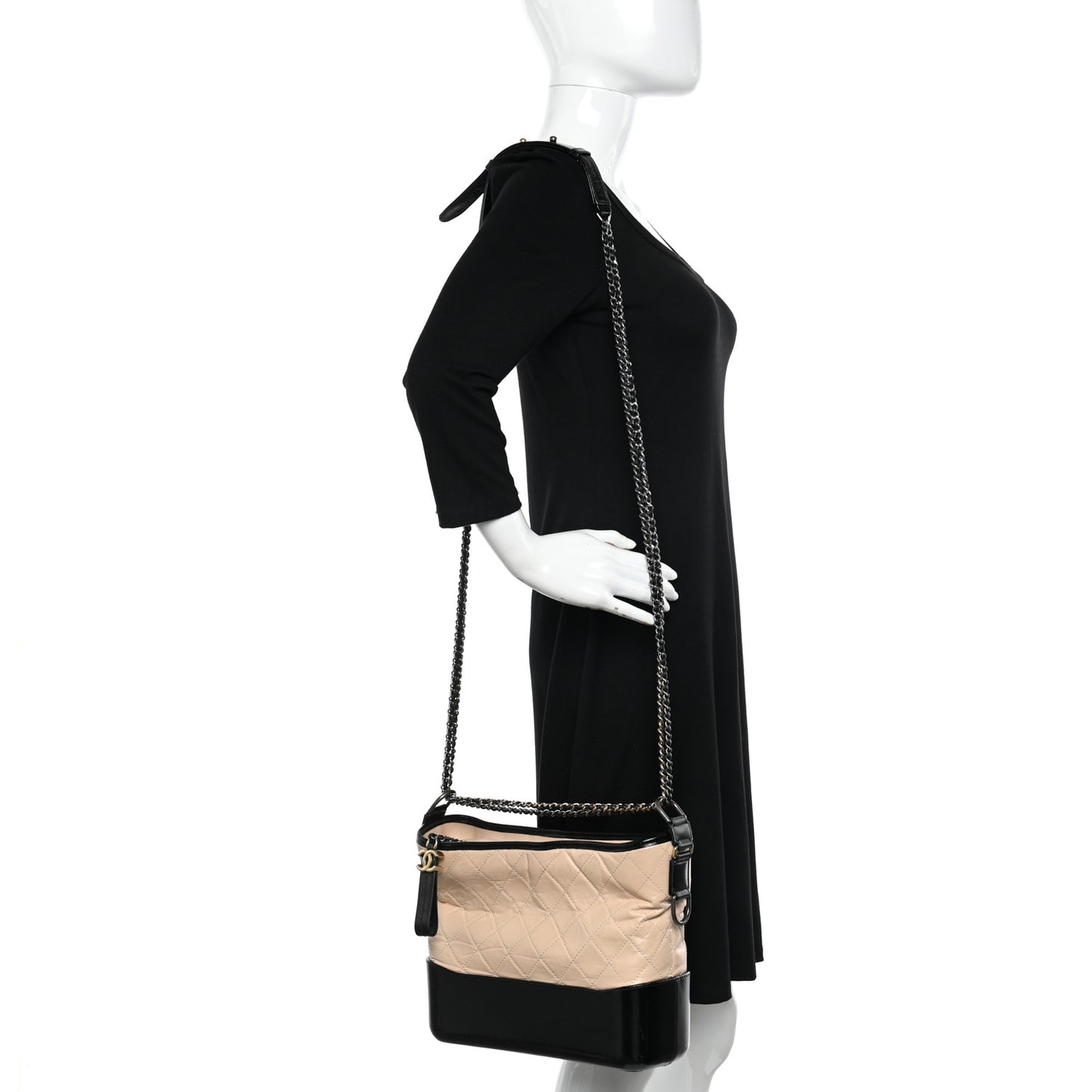Aged Calfskin Quilted Medium Gabrielle Hobo Beige Black