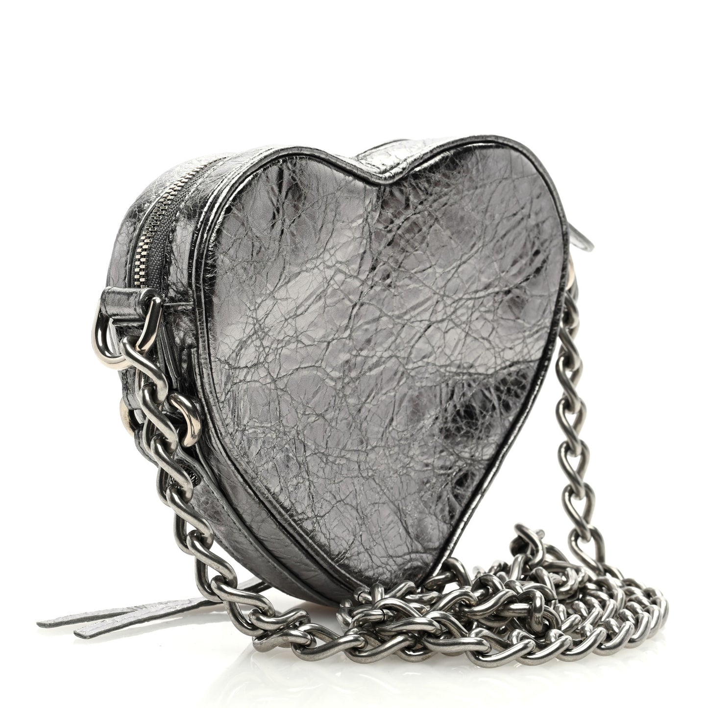 Metallic Agneau Arena Mini Le Cagole Heart Bag Silver