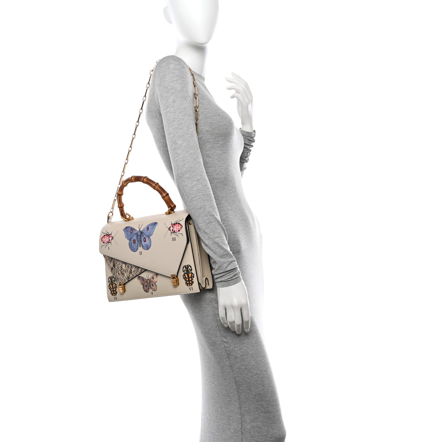 Calfskin Snakeskin Studded Medium Ottilia Top Handle Bag White