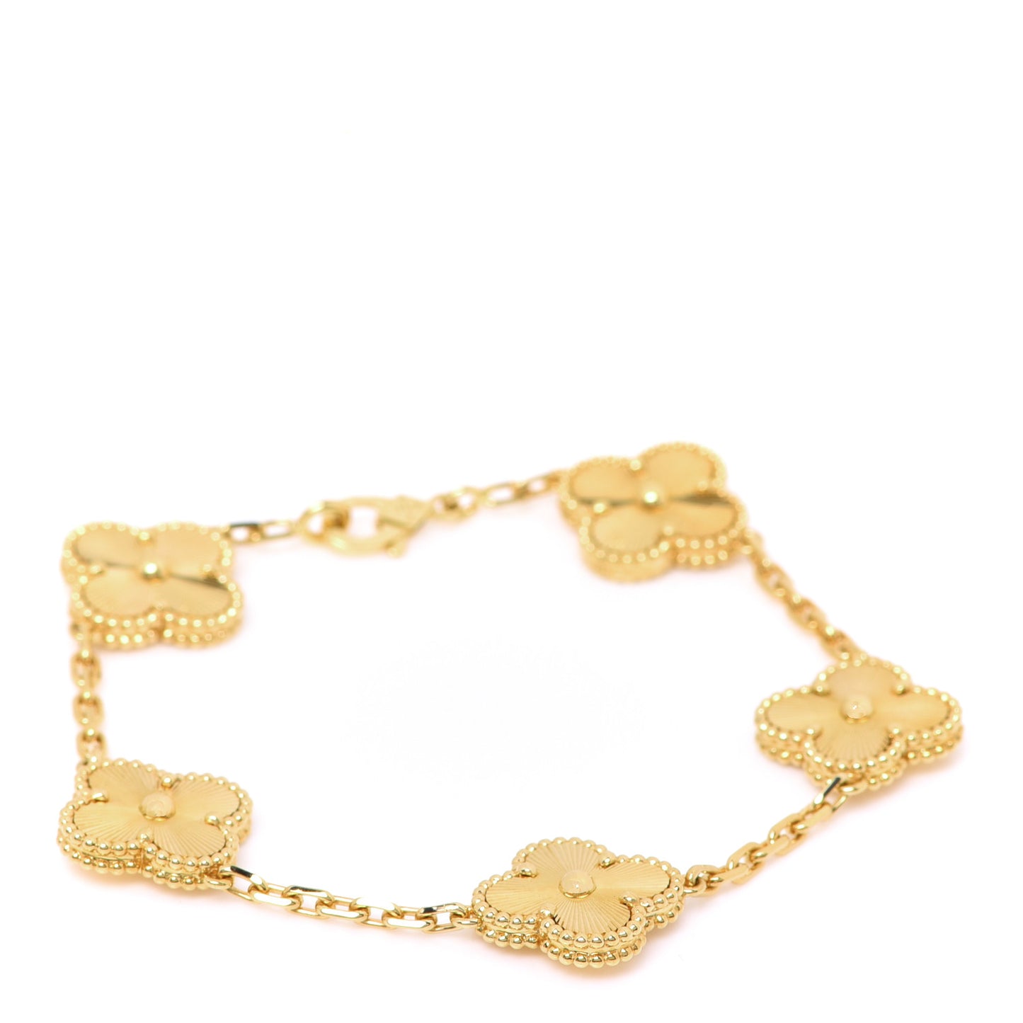 18K Yellow Gold 5 Motifs Guilloche Vintage Alhambra Bracelet