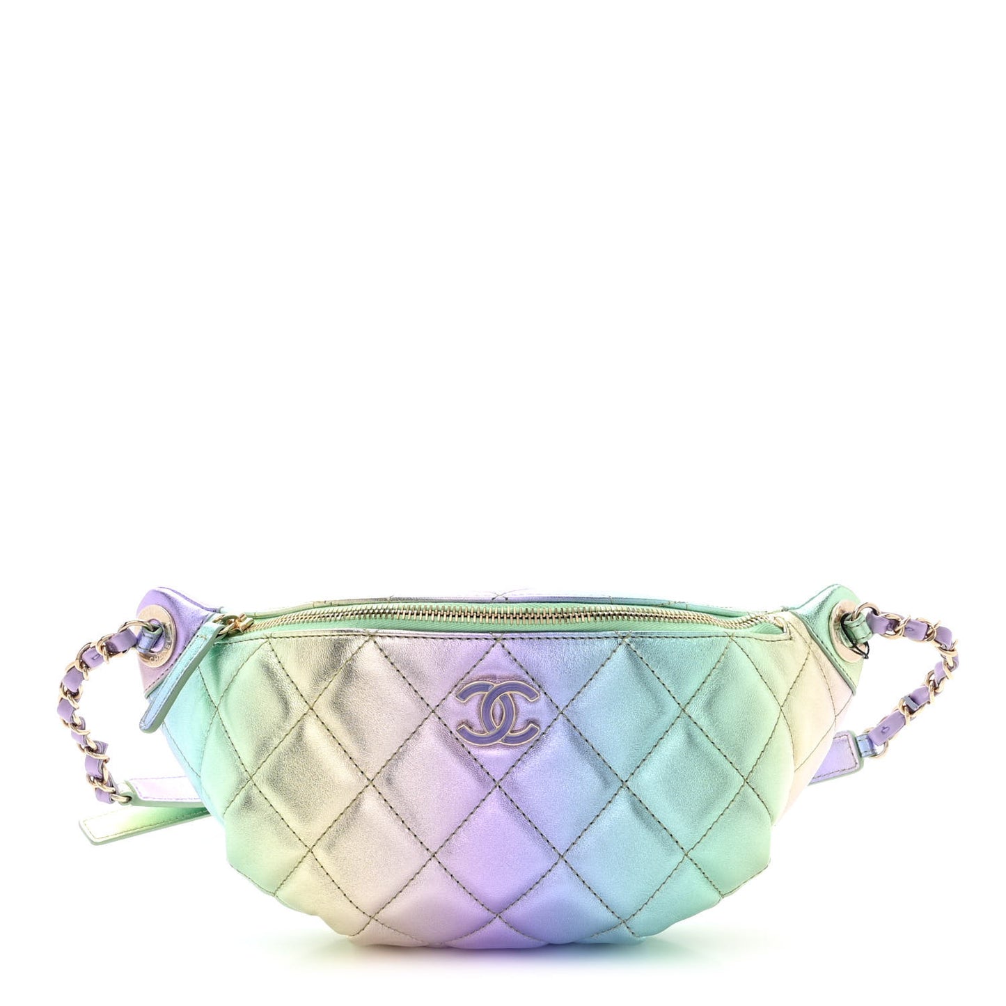 Gradient Metallic Lambskin Quilted Walking Mood Waist Bag Fanny Pack Pink Purple Green