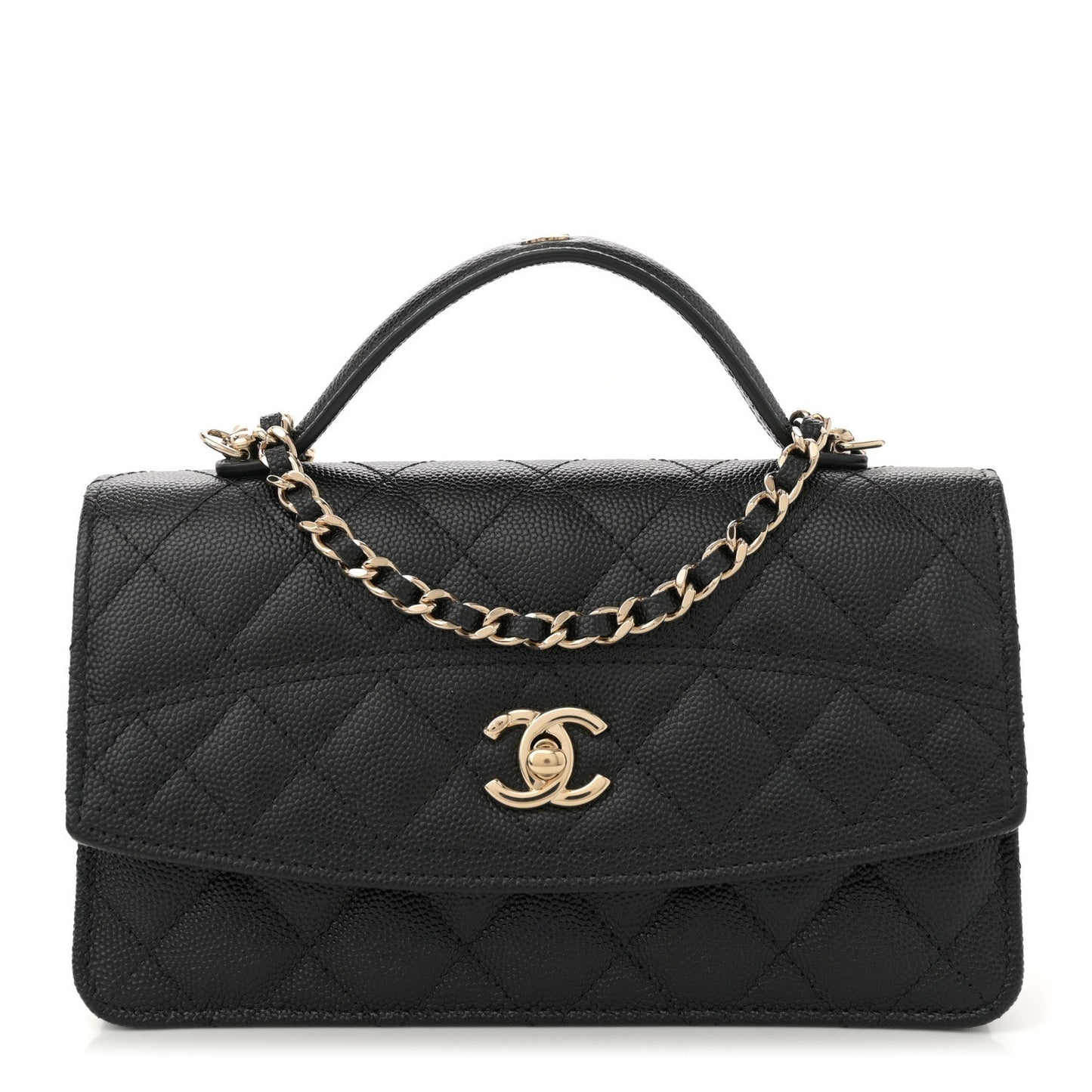Caviar Quilted Trendy Handle Clutch With Chain Black