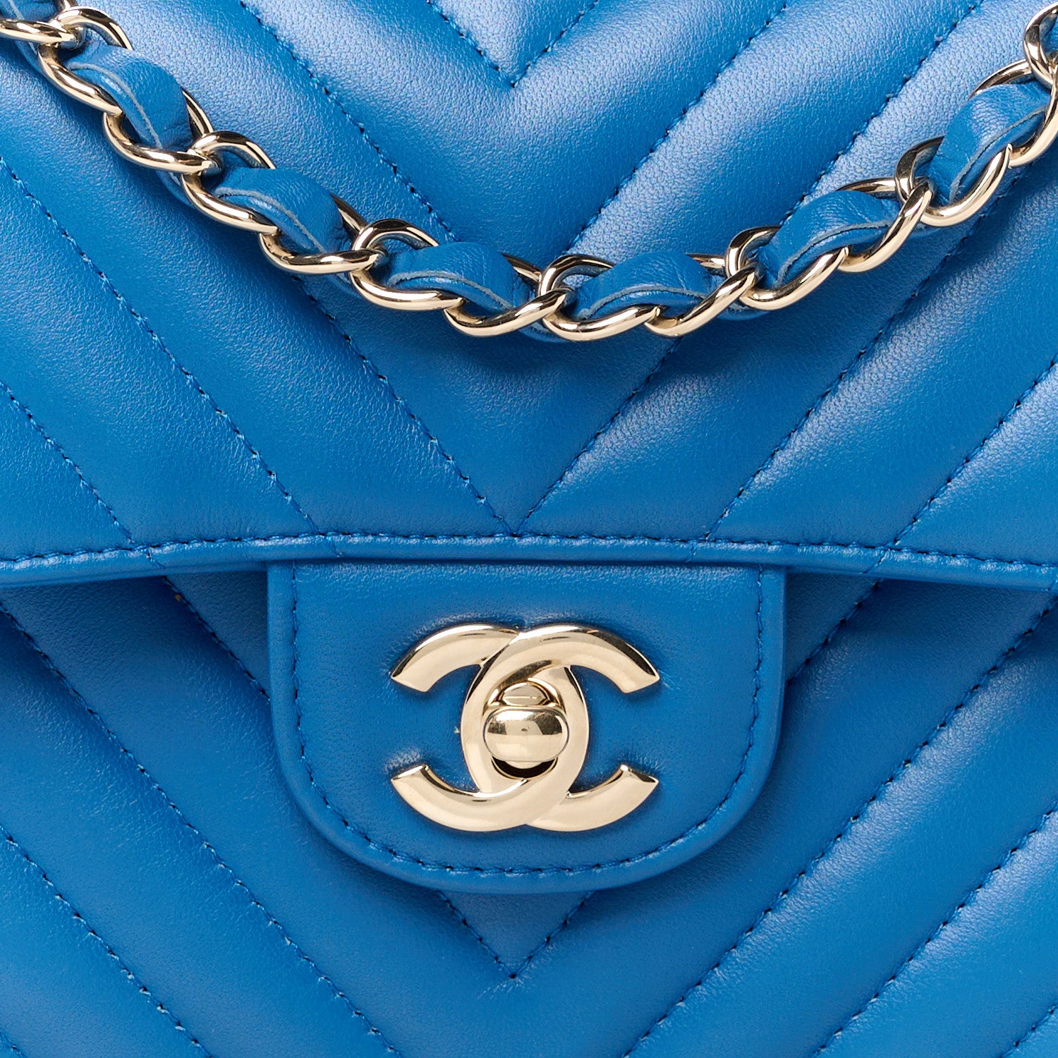 Chanel Lambskin Chevron Quilted Small Double Flap Blue 9 of 11