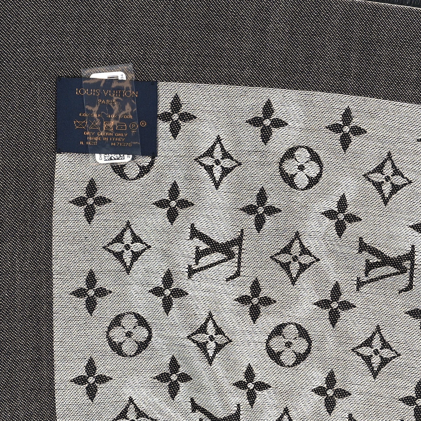 Silk Wool Monogram Denim Shawl Black