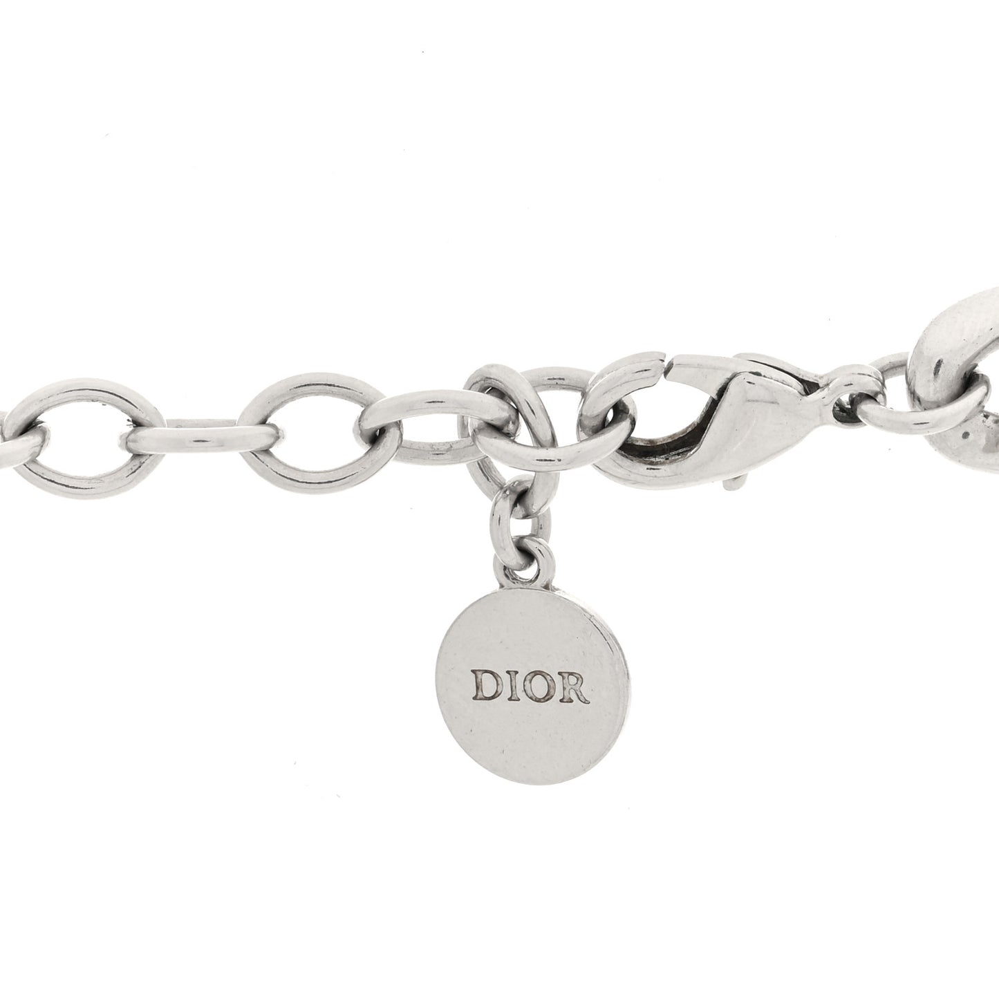 Metal Crystal CD Chain Link Necklace Silver