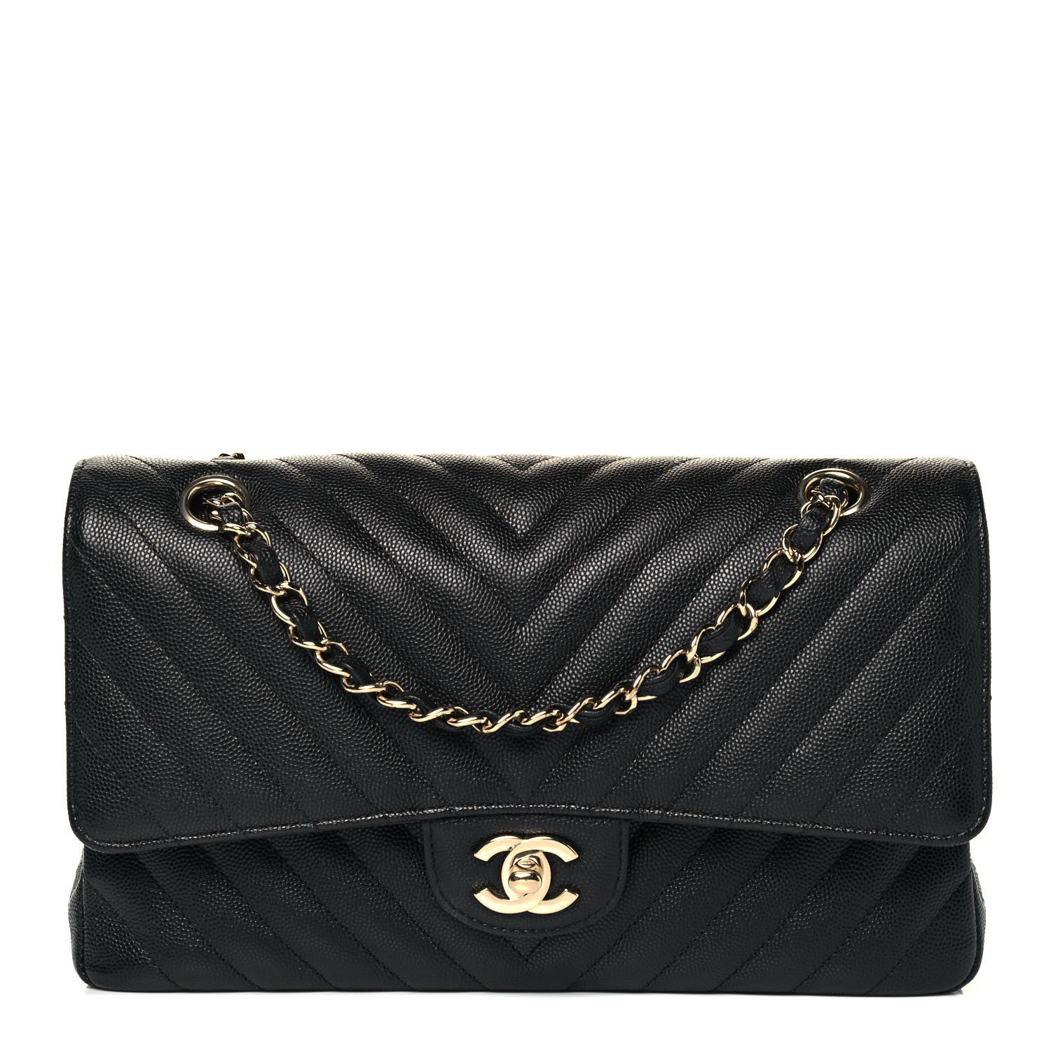Chanel Caviar Chevron Quilted Medium Double Flap Black 1 of 11