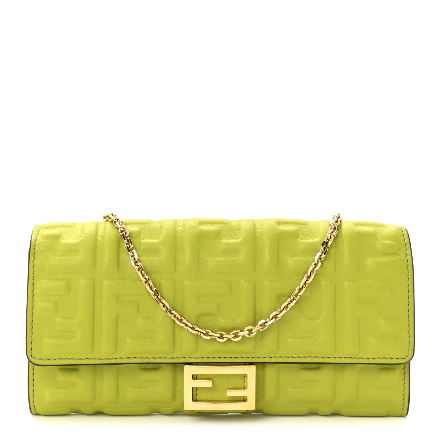 Fendi Nappa Matisse FF Embossed Continental Wallet On Chain Wasabi