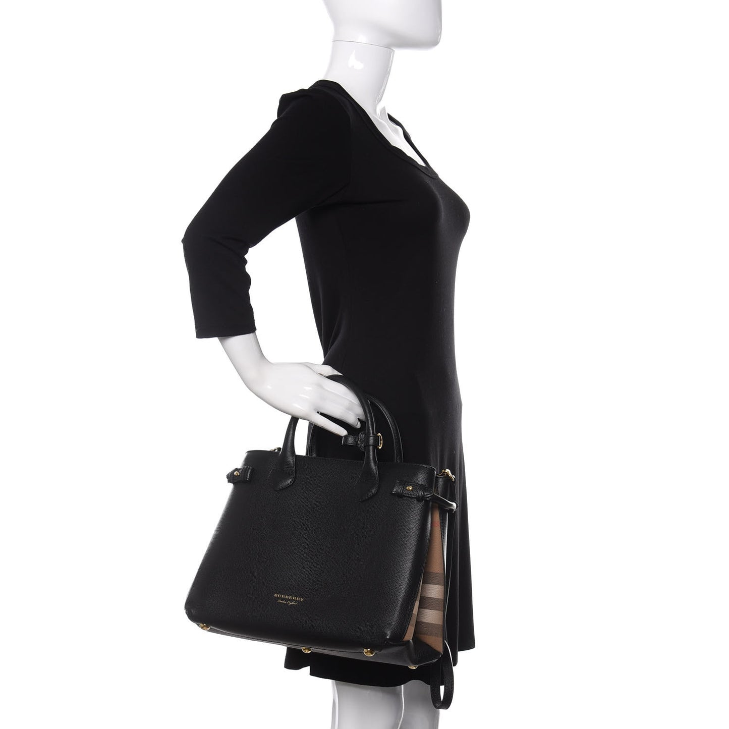 Derby Calfskin House Check Medium Banner Tote Black