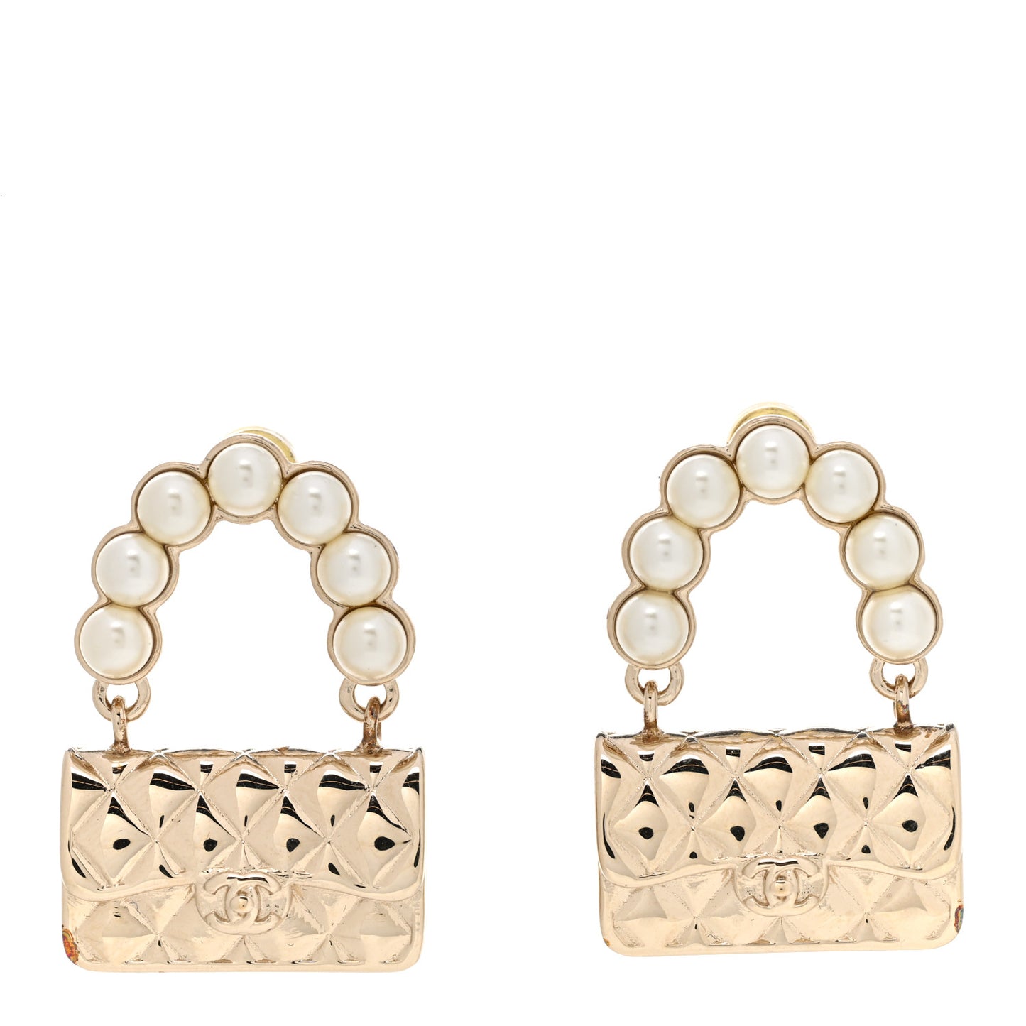 Pearl Quilted CC Flap Bag Earrings Gold