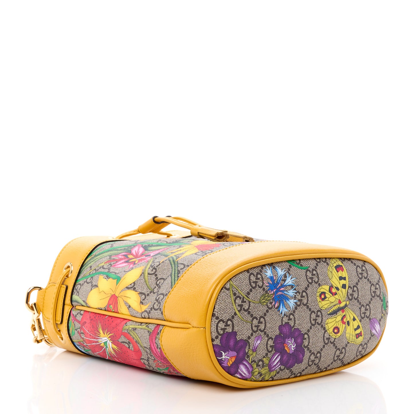 GG Supreme Monogram Flora Small Ophidia Bucket Bag Beige Multicolor Crop