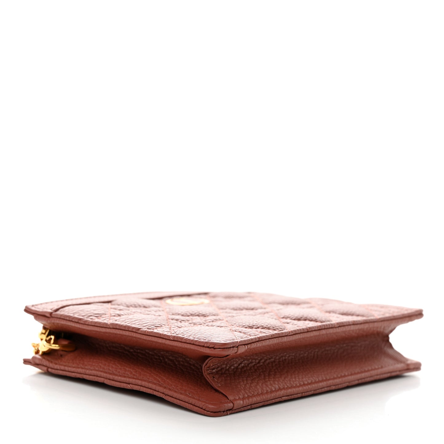 Calfskin Cannage Caro Zipped Pouch With Chain Rust