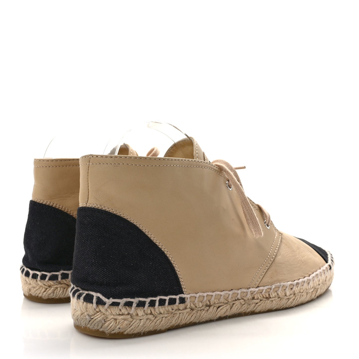 Lambskin Canvas Cap Toe Lace Up Espadrilles 40 Dark Beige Black