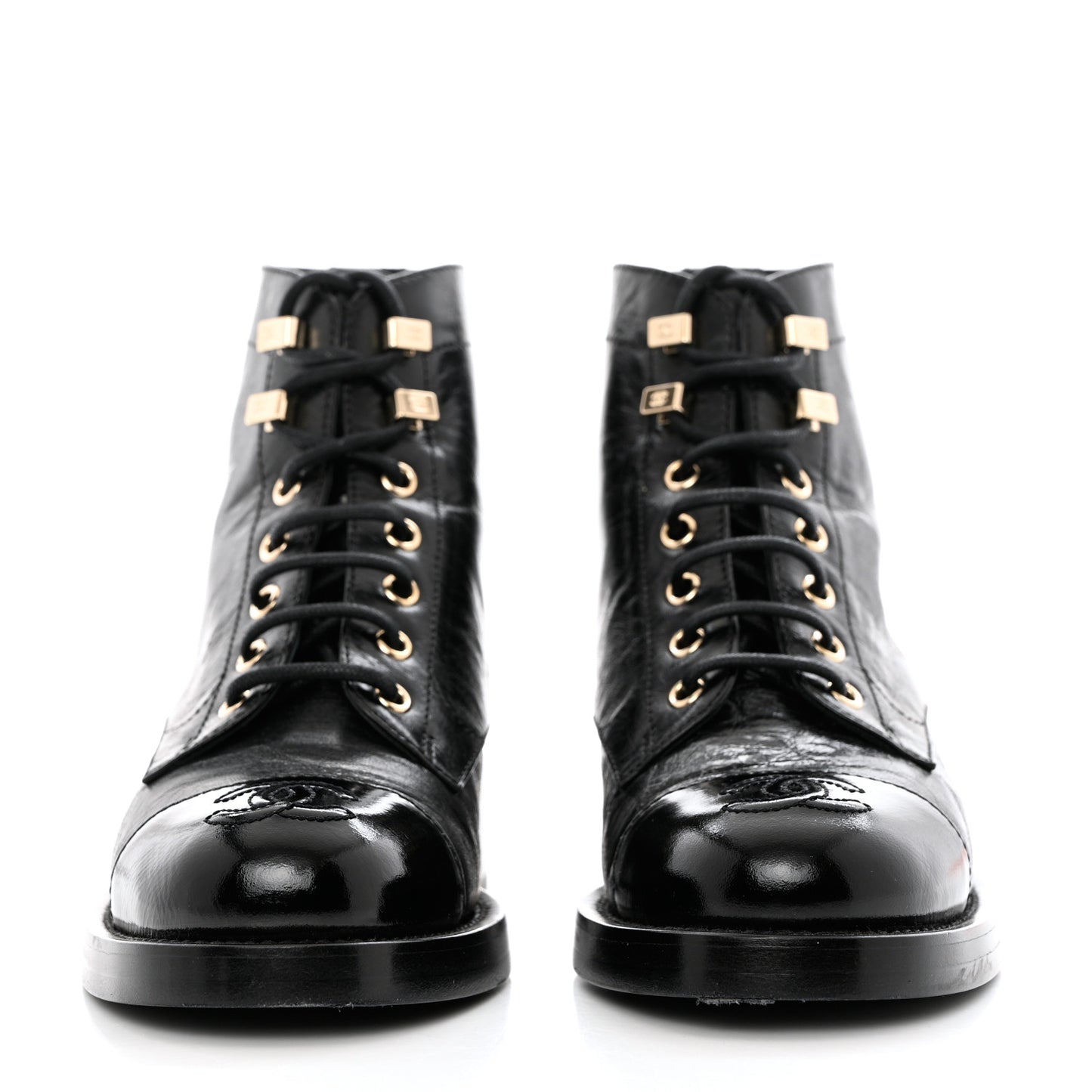 Crumpled Lambskin Shiny Calfskin Combat Boots 35 Black