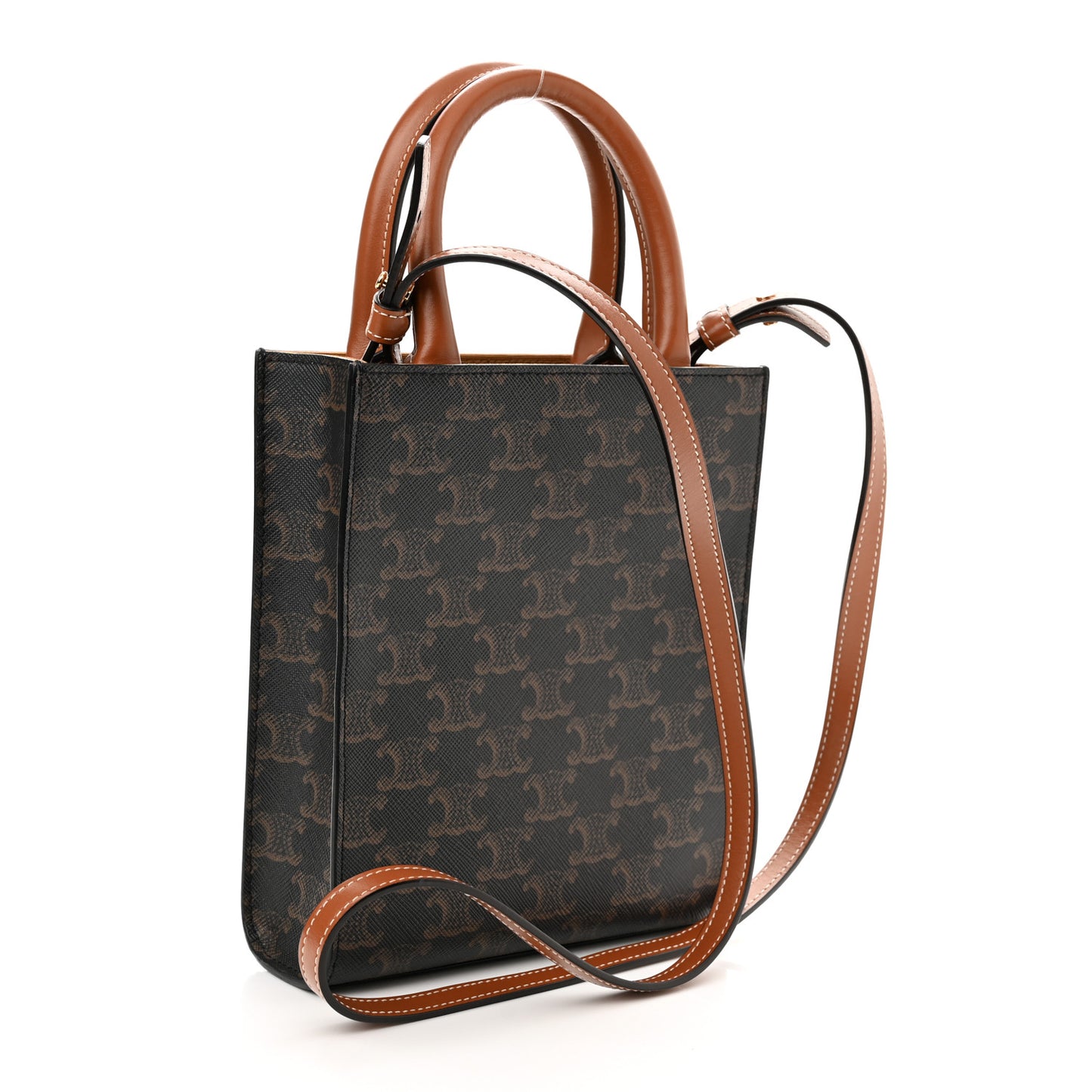 Triomphe Canvas Calfskin Mini Vertical Cabas Tan