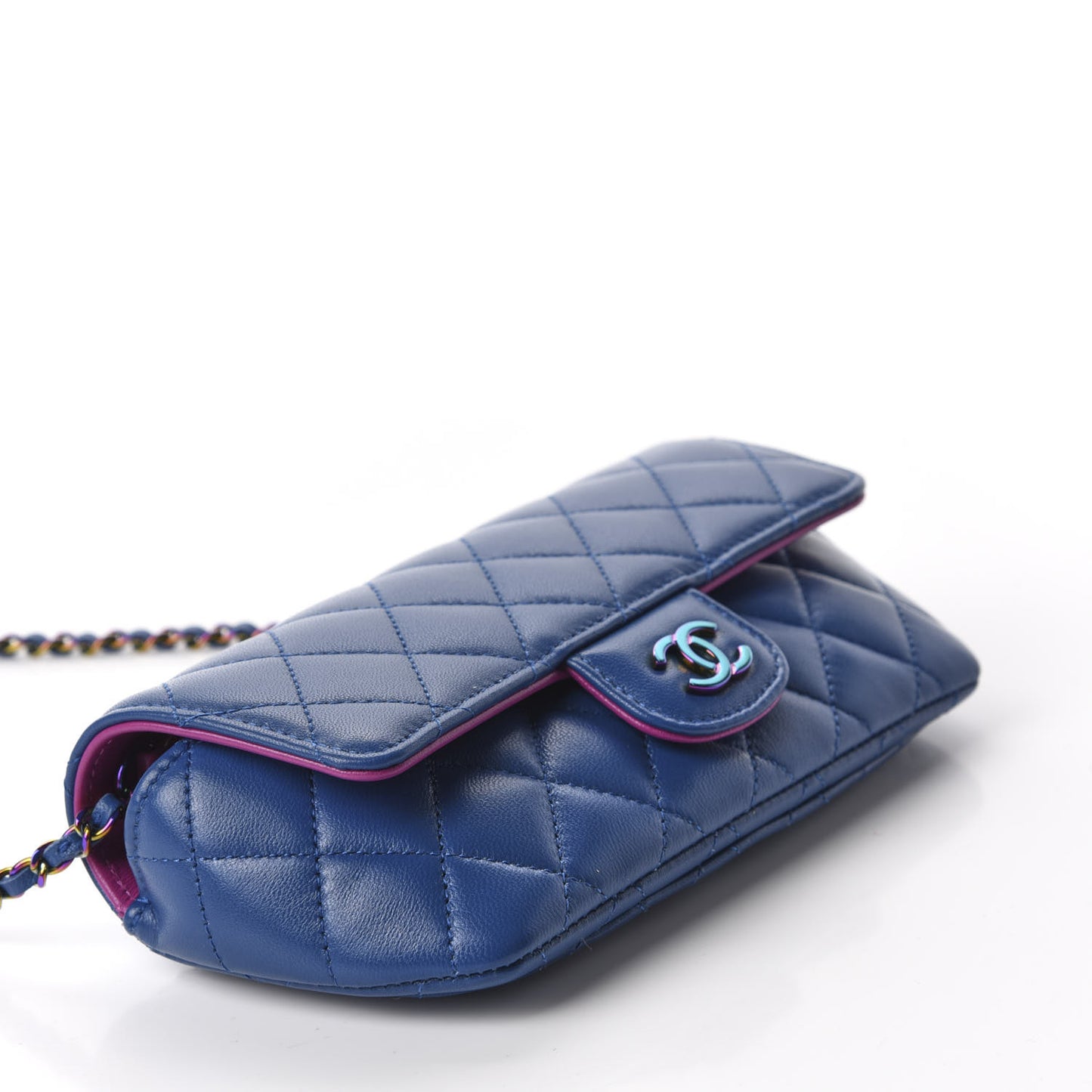 Lambskin Quilted Glasses Case With Chain Blue Purple