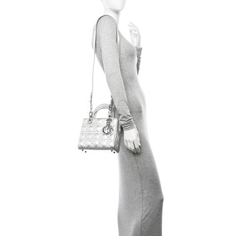 Metallic Grained Calfskin Cannage Small Lucky Badges My Lady Dior Silver