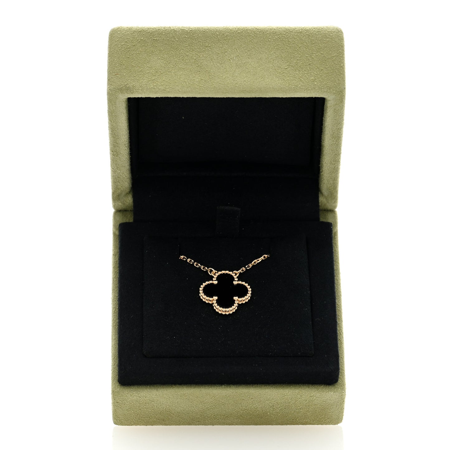 18K Yellow Gold Black Onyx Vintage Alhambra Pendant Necklace