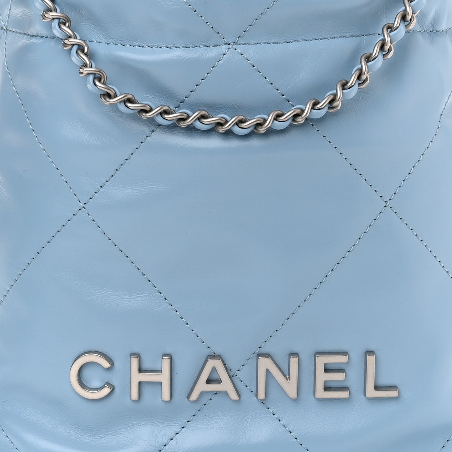 Shiny Calfskin Quilted Mini Chanel 22 Light Blue