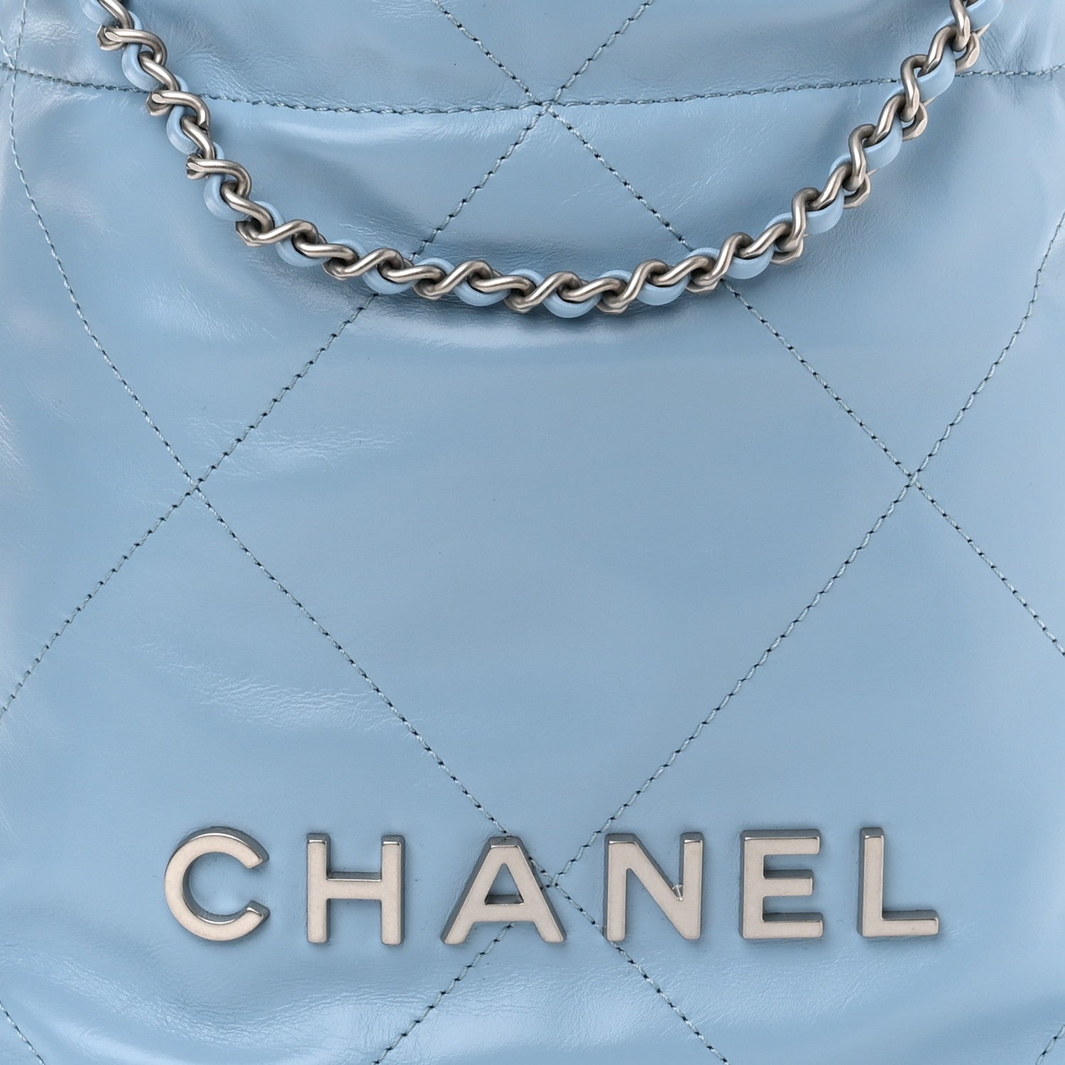 Chanel Shiny Calfskin Quilted Mini Chanel 22 Light Blue 8 of 10