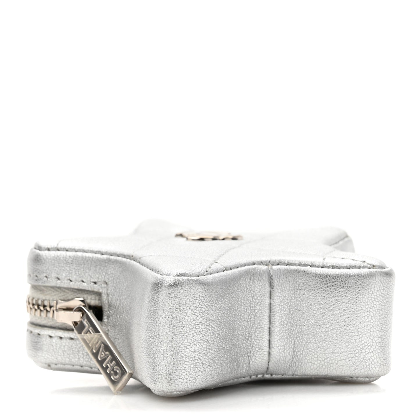 Metallic Lambskin Walk Of Fame Star Clip On Coin Purse Silver