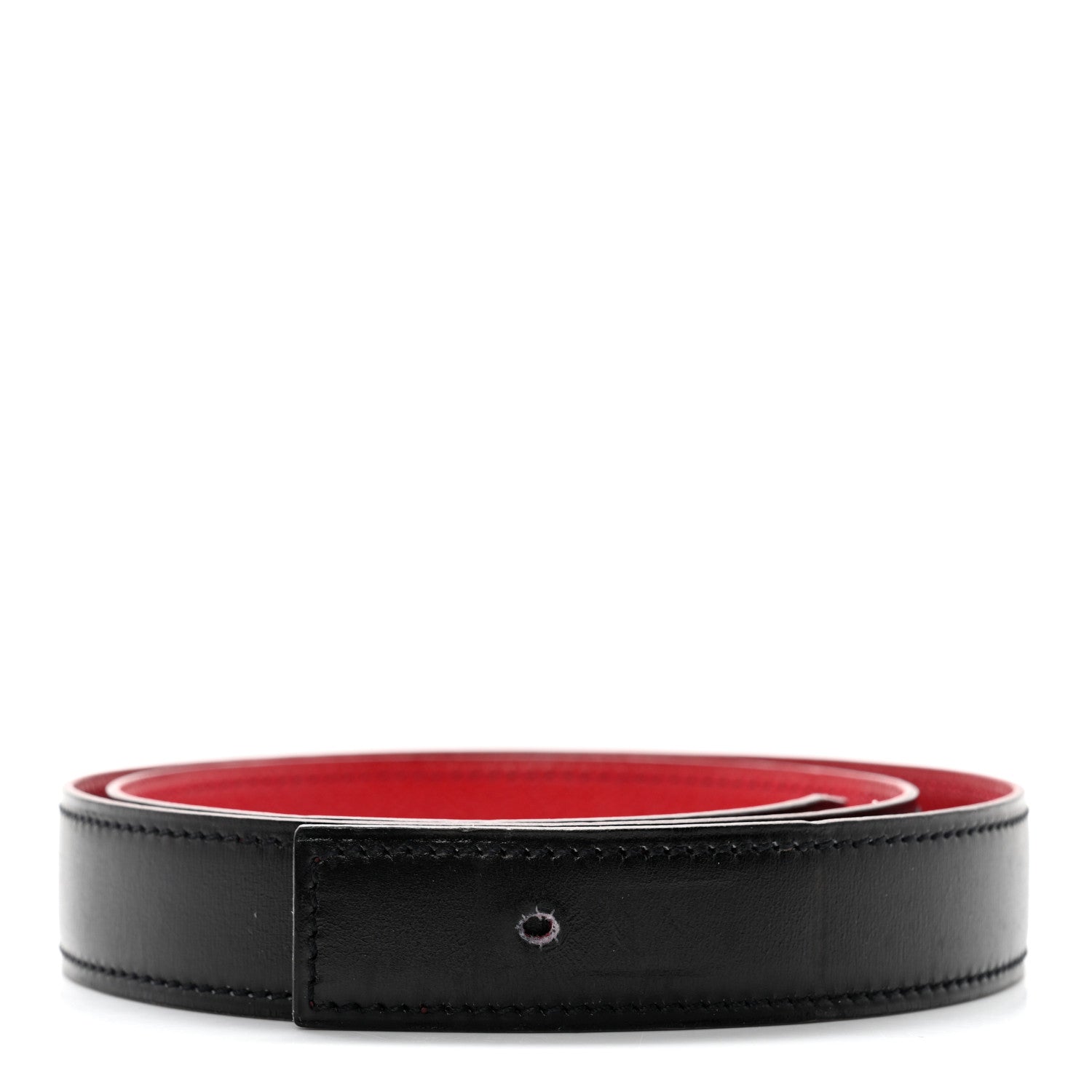 HERMES レザー ベルト ブラック/レッド Hermes Box Courchevel 32mm Belt Strap 68 Black Rouge Vif 1248361