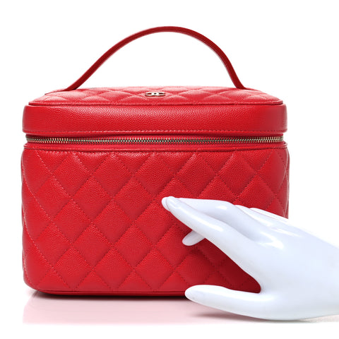 Caviar Quilted Large Vanity Pouch Red