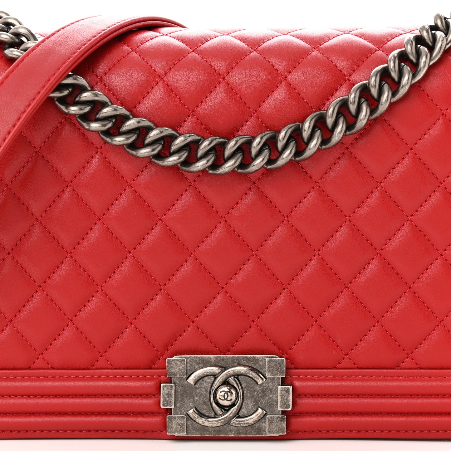 Calfskin Quilted New Medium Boy Flap Red