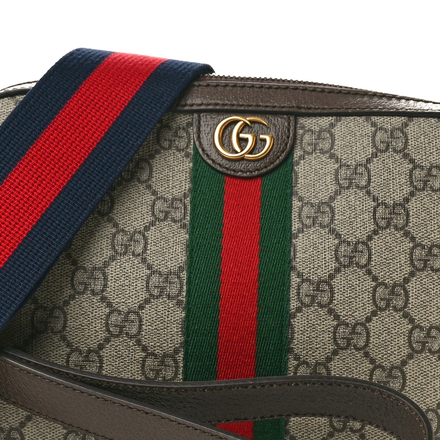 GG Supreme Monogram Textured Dollar Calfskin Web Ophidia Wristlet Shoulder Bag Beige Ebony New Acero