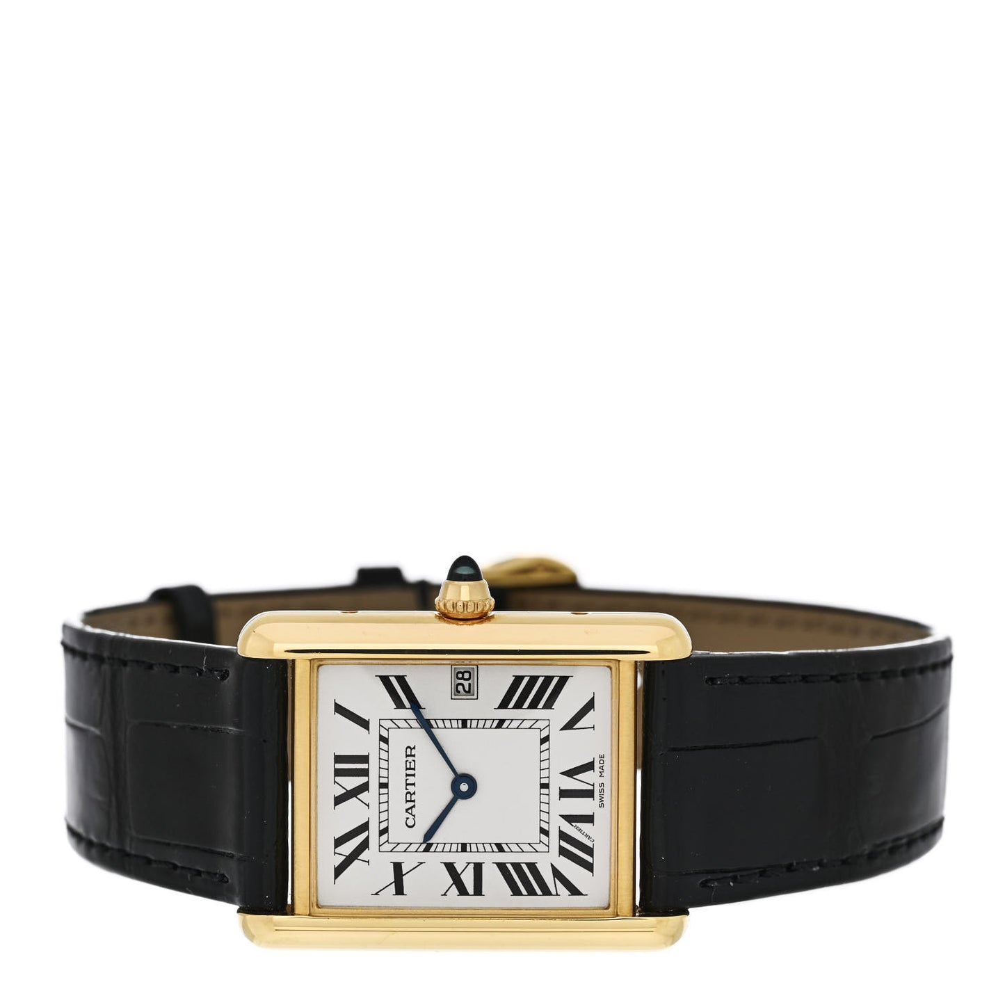 18K Yellow Gold Alligator 26mm Tank Louis Quartz Watch
