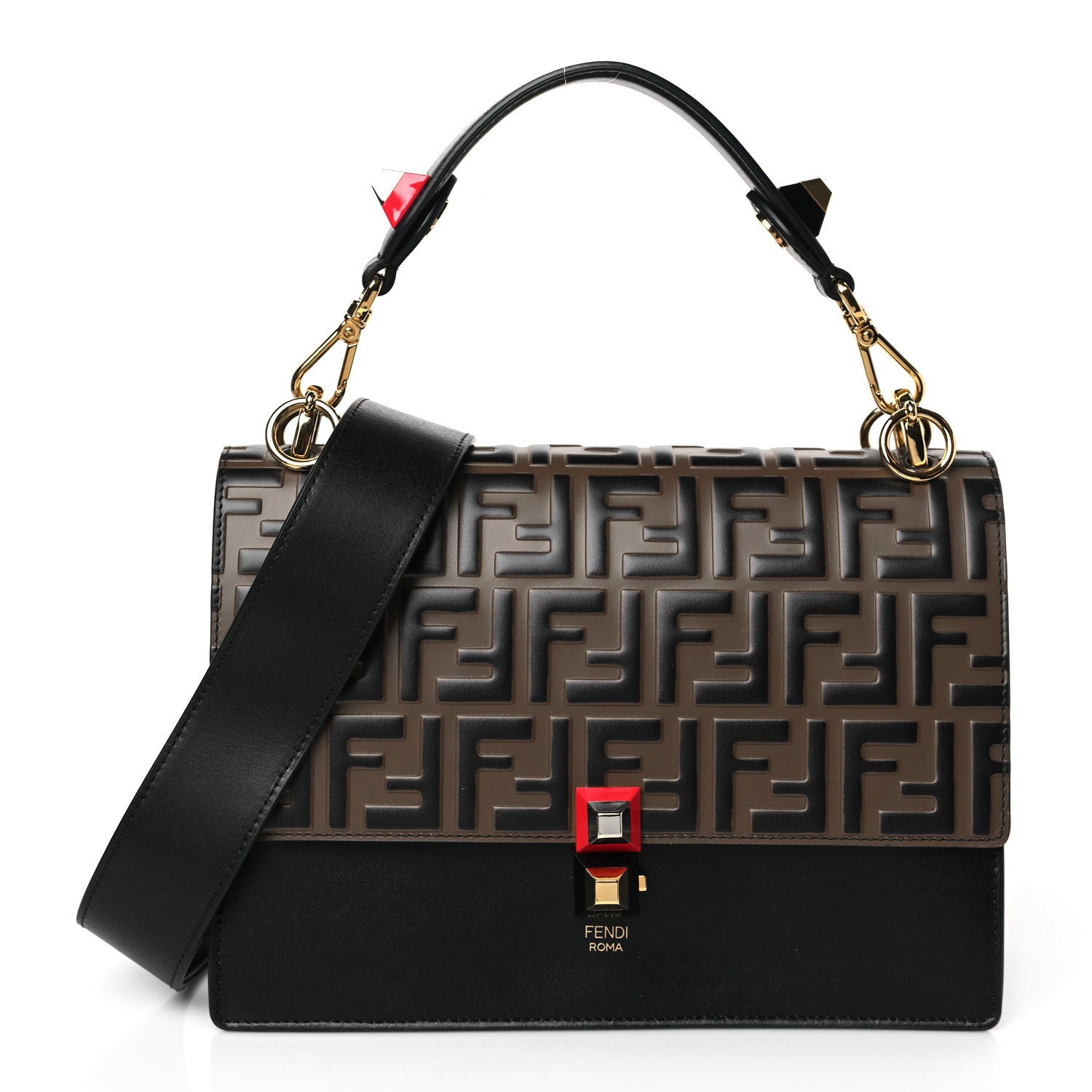 Fendi Vitello Liberty Bi-Color FF 1974 Embossed Kan I Shoulder Bag Black Maya 1 of 9